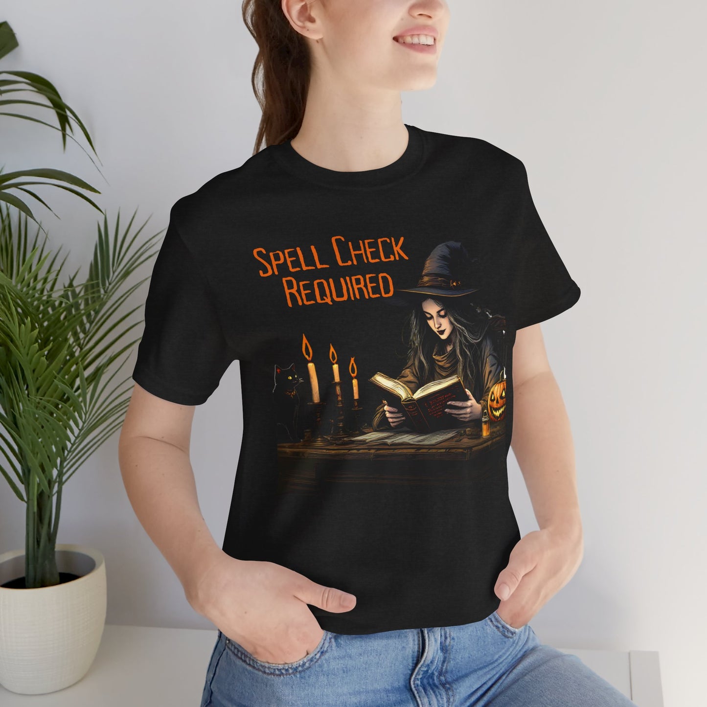 Spell Check Required Witch T-Shirt, Halloween Spellbook Reading Graphic Tee - 14936