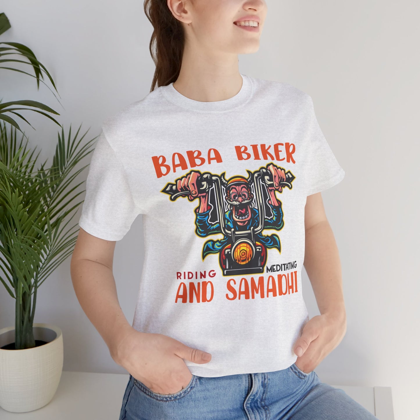 Baba Biker, Riding, Meditating and Samadhi - Unisex Jersey Short Sleeve Tee - 13590