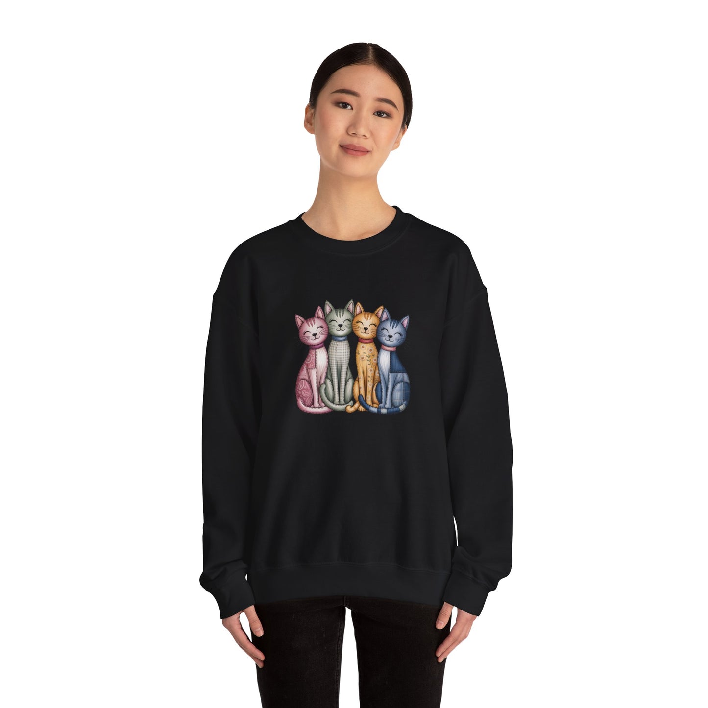 Happy Cats Illustration Sweatshirt – Colorful Cat Art Crewneck - 14770