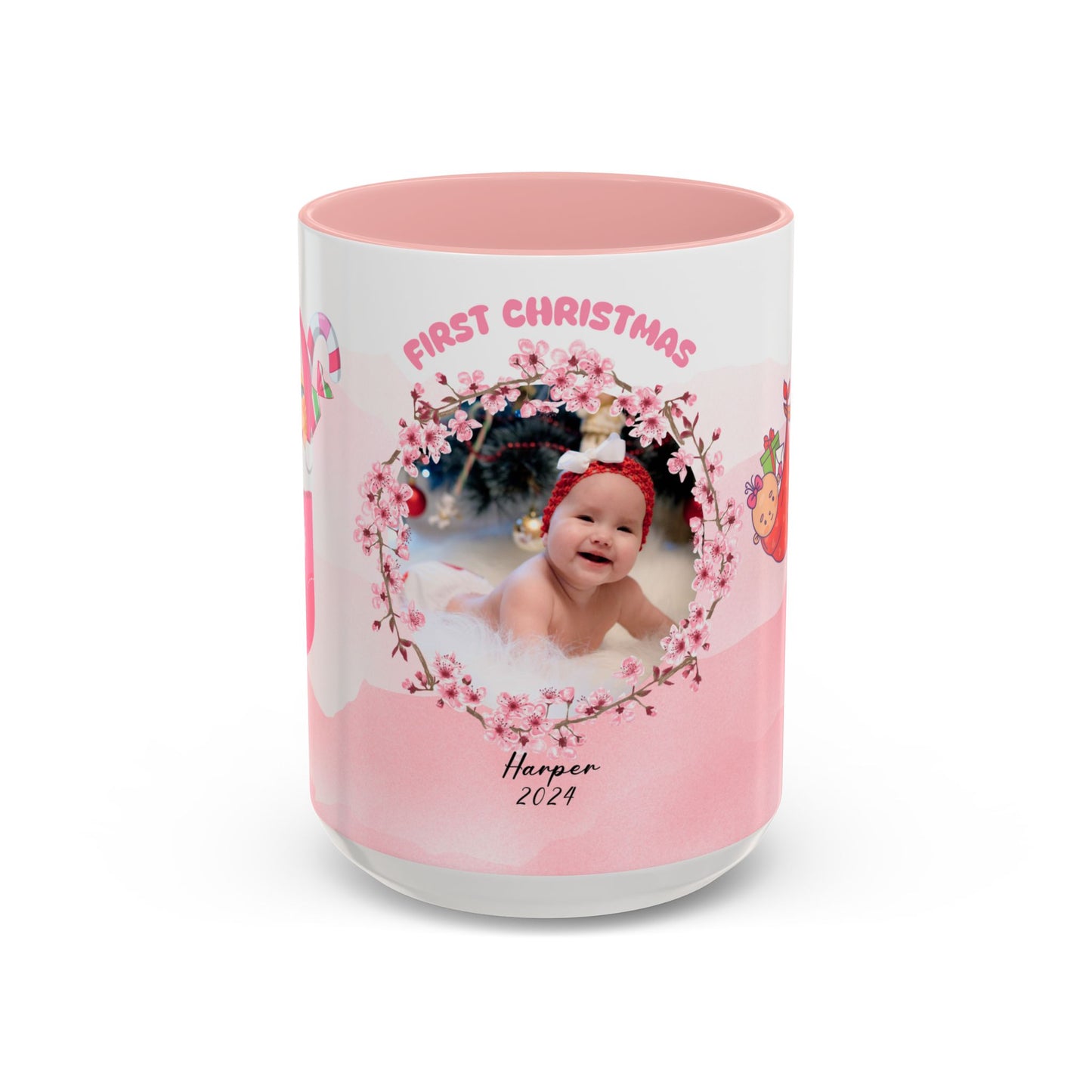 First Christmas, Baby Girl, Customizable - Accent Coffee Mug (11, 15oz) - 10074