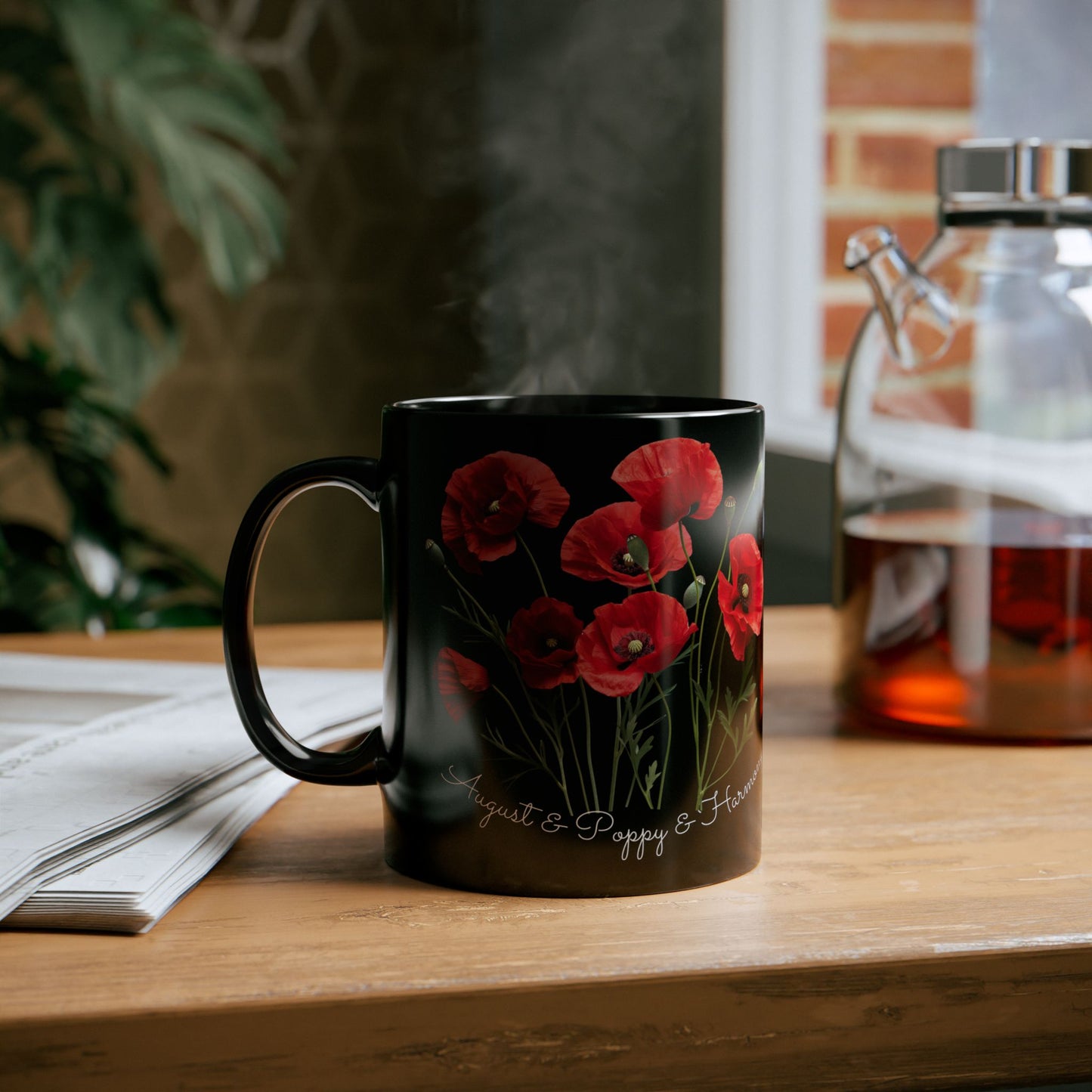 Happy Birthday August, Poppy,  Customized Ceramic Black Mug (11oz, 15oz) - 10520