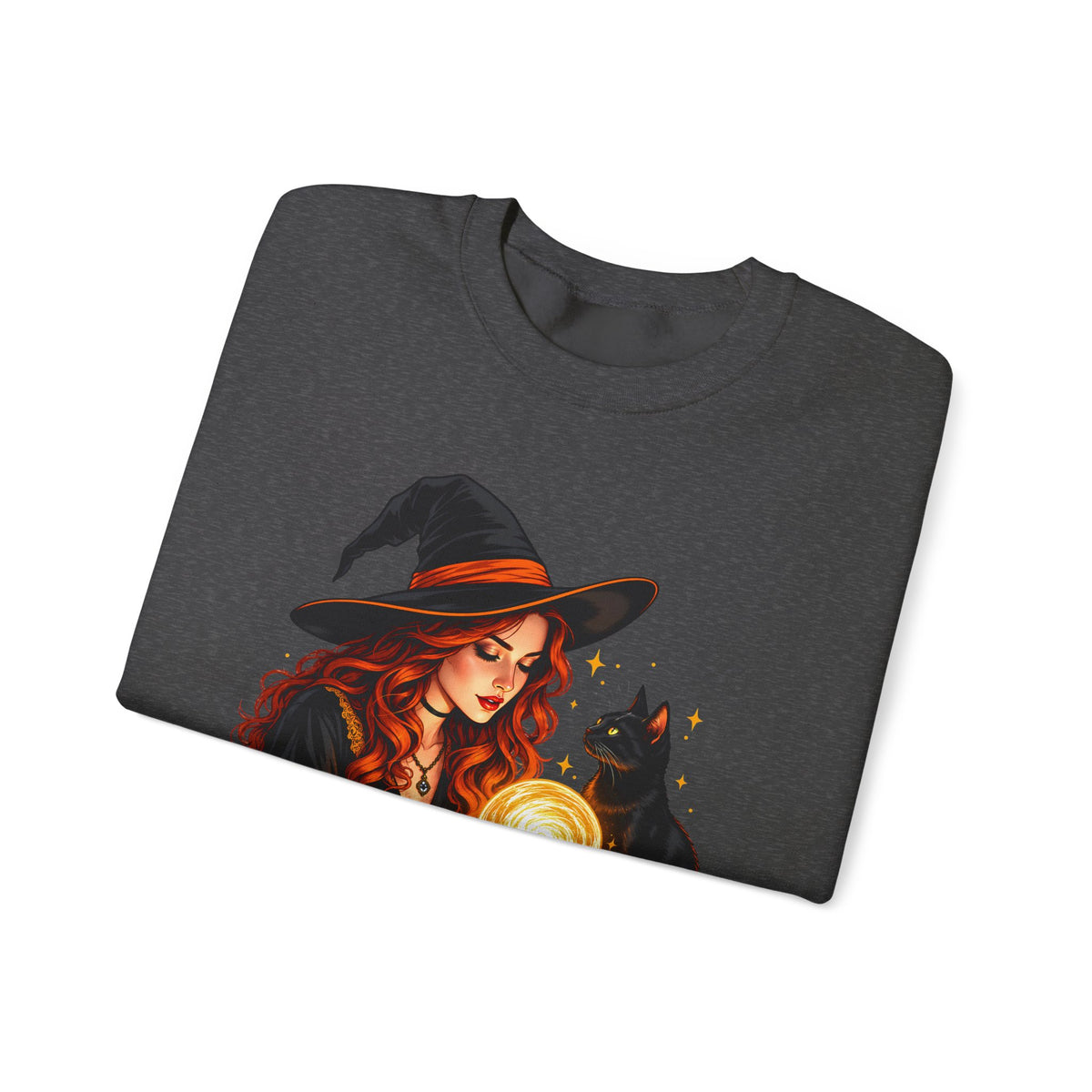 Witch Tarot Crewneck Sweatshirt, Mystic Fortune Teller & Black Cat Design - 14504