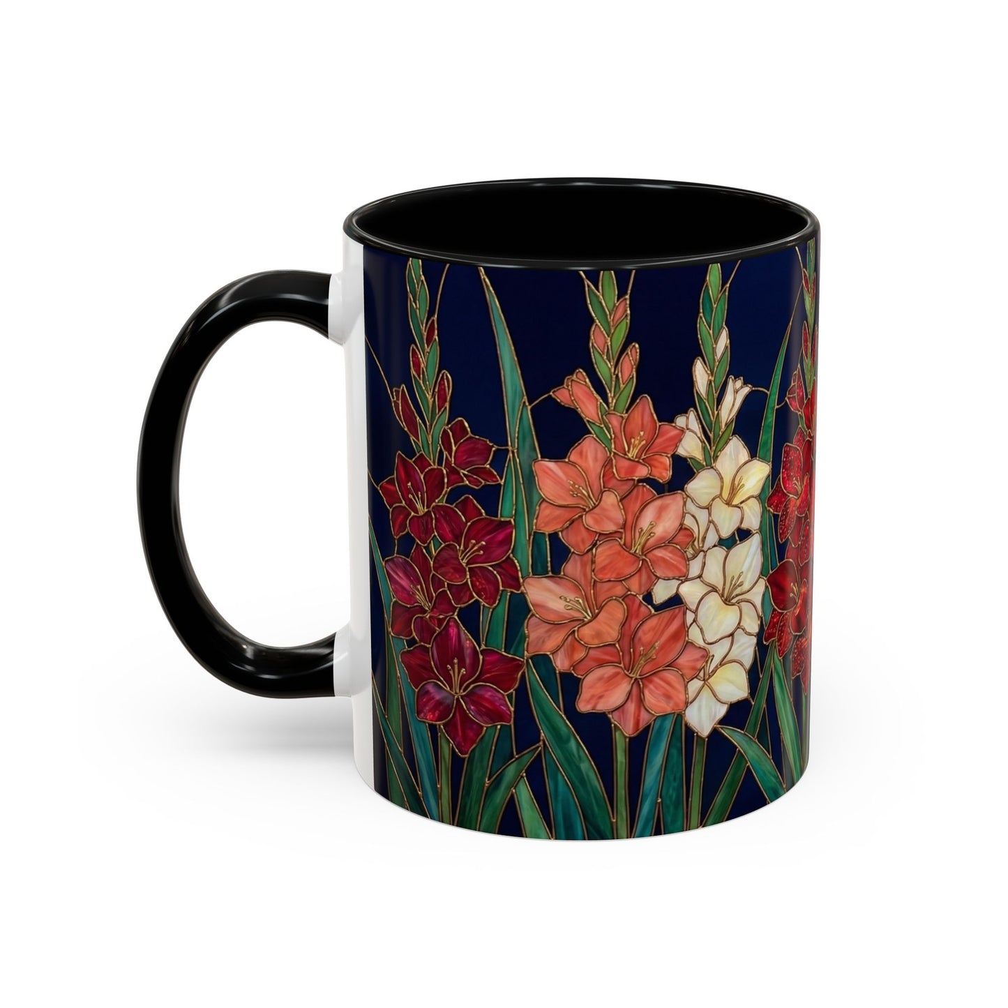 Gladiolus Floral Accent Coffee Mug — Stained Glass Design (11/15oz) - 14594