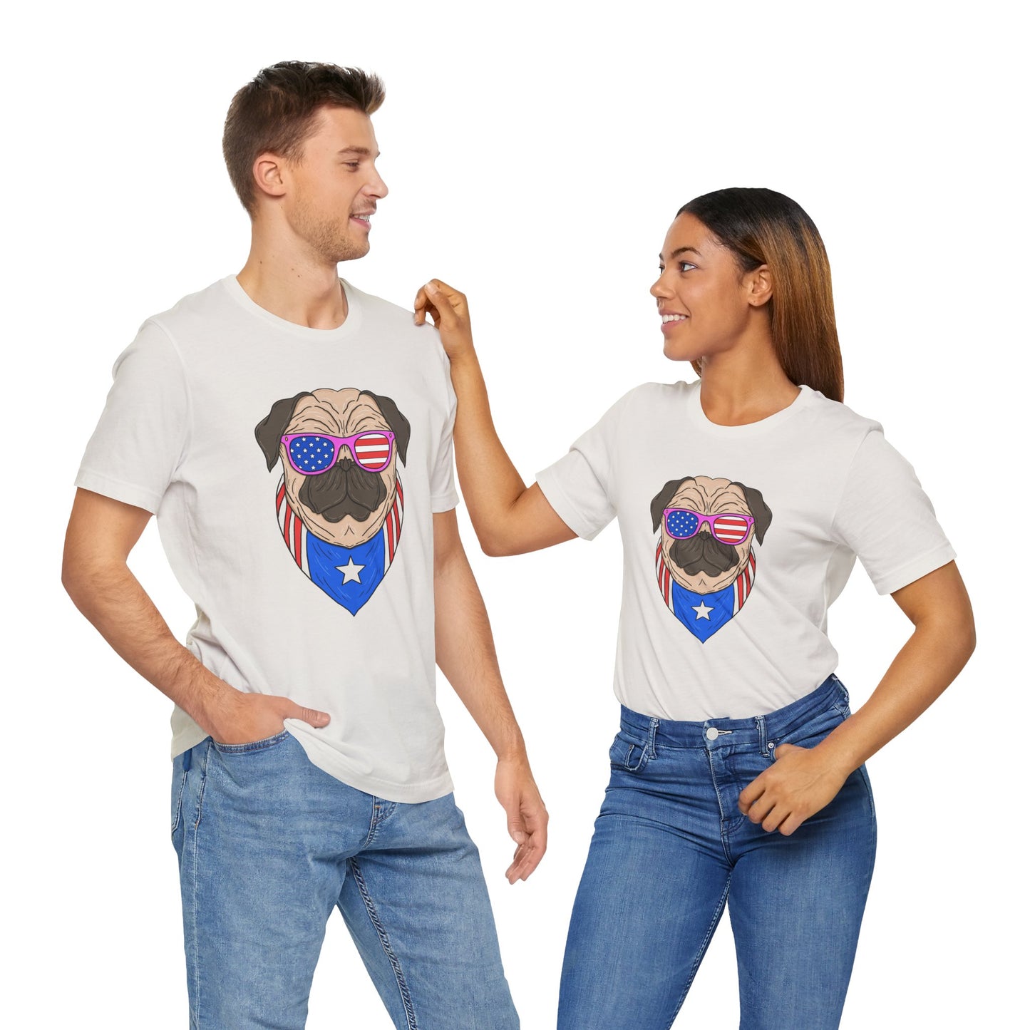 Patriotic Pug Tee, Independence Day T-Shirt, Dog Lovers Gift, Summer Casual Wear, Fun Family Outing Shirt - 13733