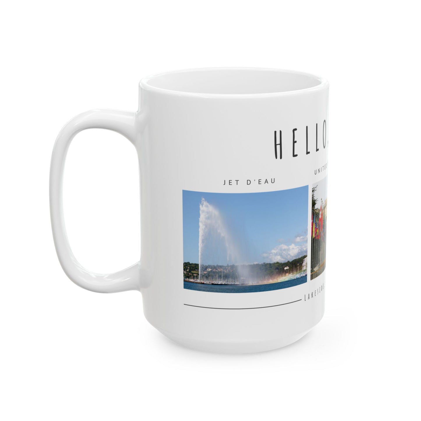 Hello, Geneva! Ceramic Coffee Mug - 11oz & 15oz - Travel Souvenir Gift - 12168