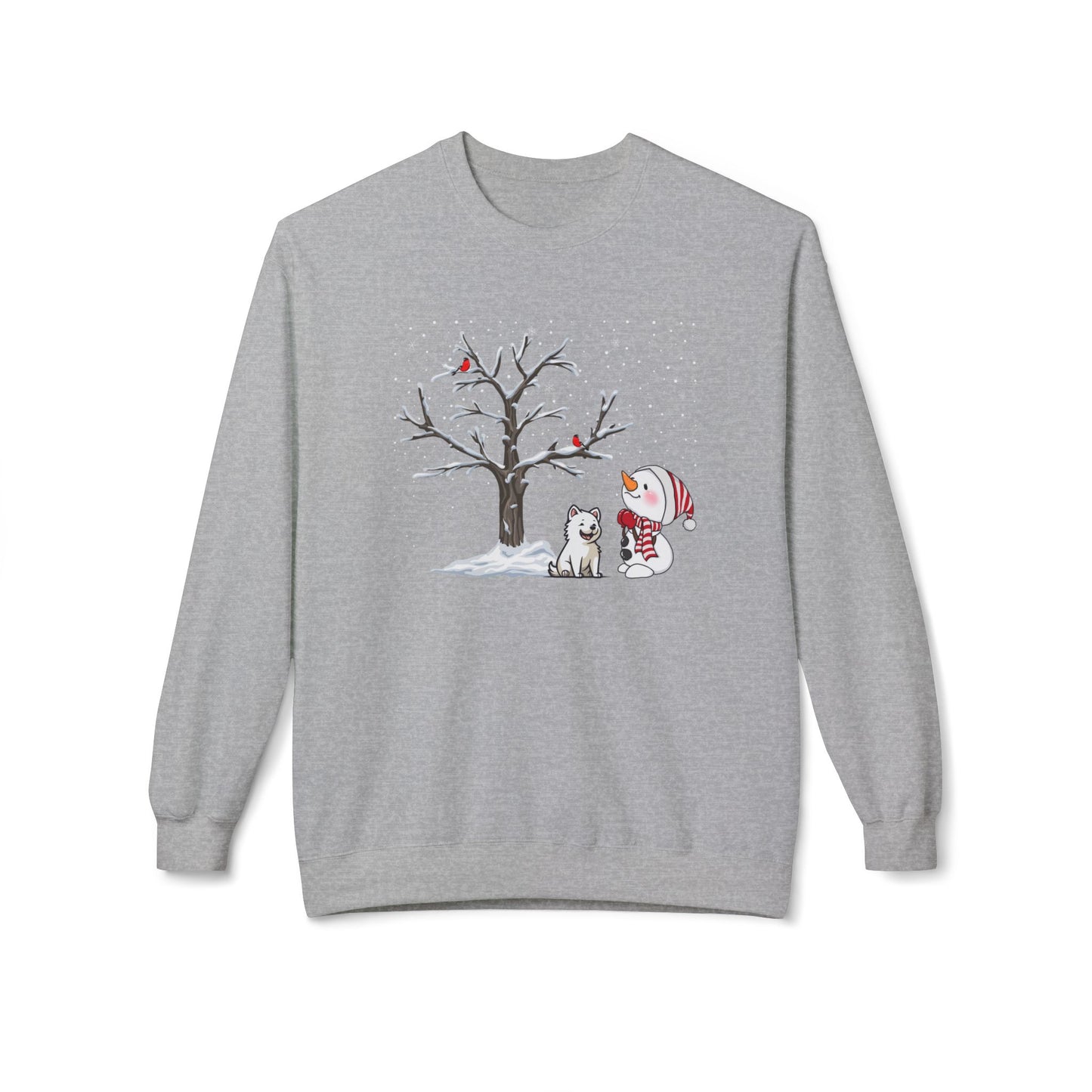 Winter Tree, Snowman & Puppy - Unisex Midweight Softstyle Fleece Crewneck Sweatshirt - 10393