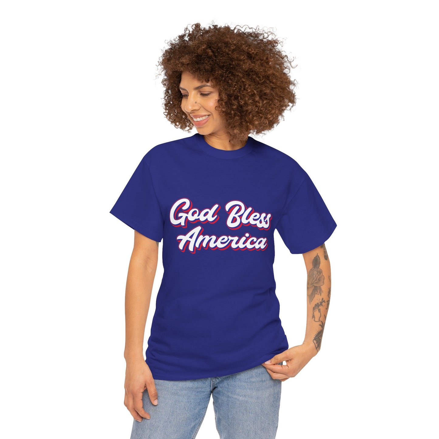 God Bless America Unisex Heavy Cotton Tee | Patriotic Shirt, American Pride Apparel, 4th of July Outfit, Gift for Veterans, Summer - 13655