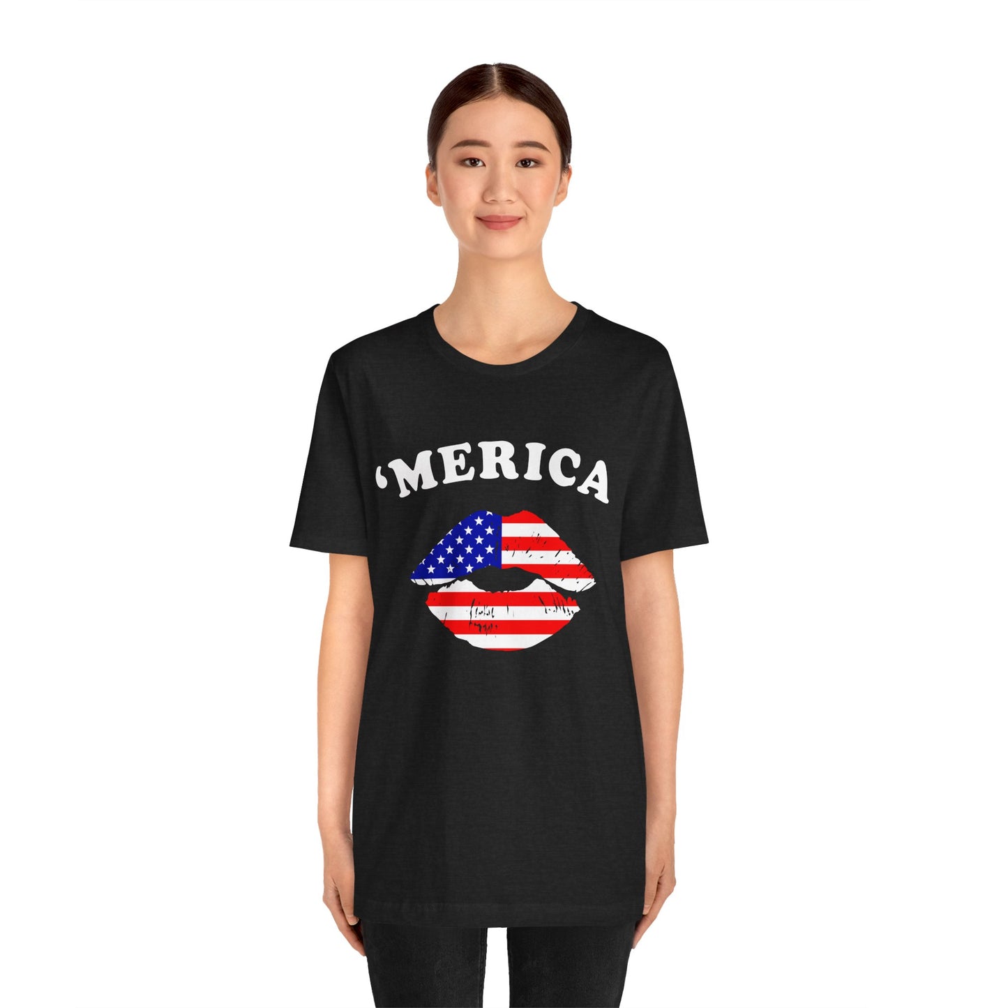 'Merica Unisex Jersey Tee, Patriotic Short Sleeve Shirt, USA Flag Design, Independence Day Apparel, Festival Wear, Summer Casual - 13519