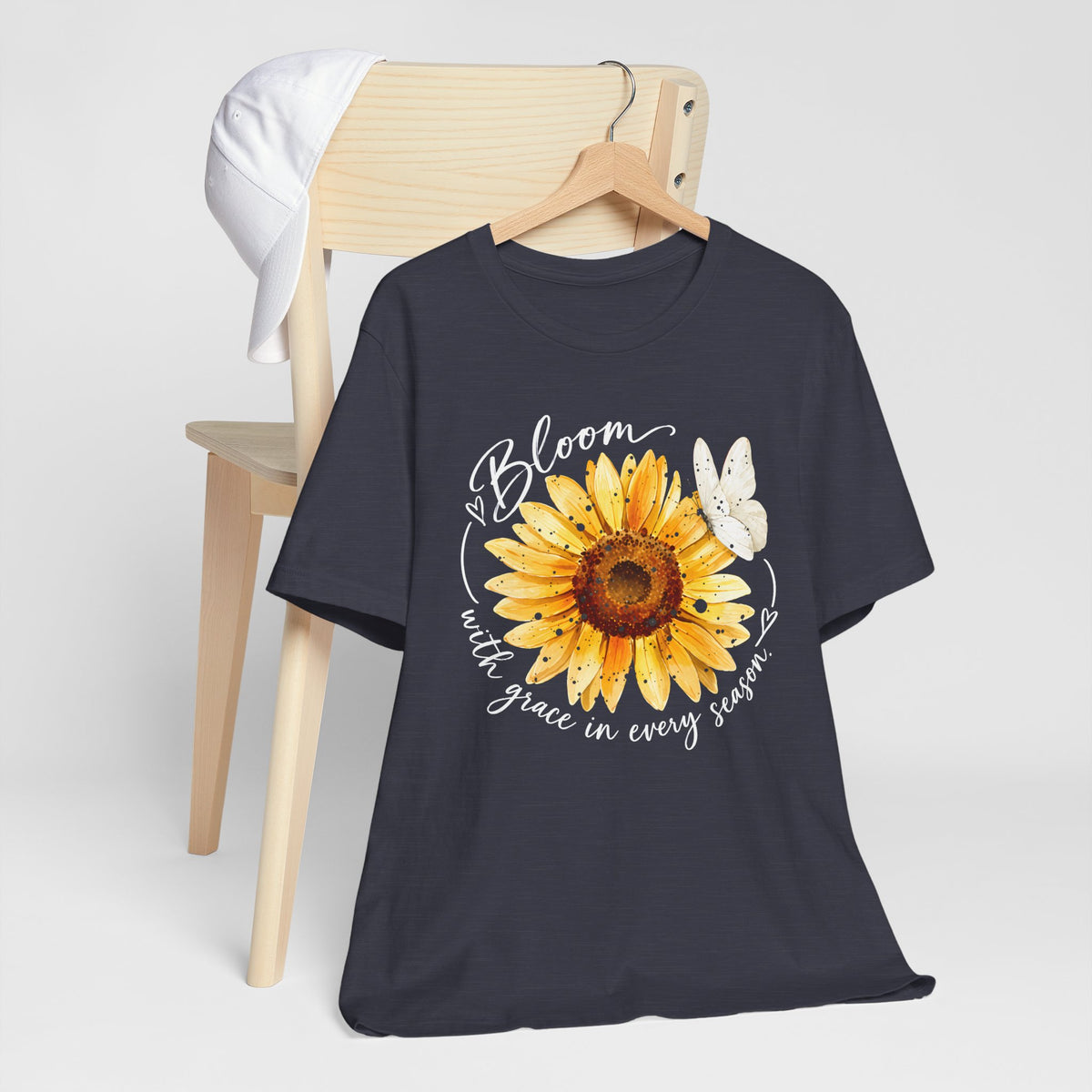 Sunflower “Bloom with Grace in Every Season” T-Shirt, Inspirational Floral Tee- 14502