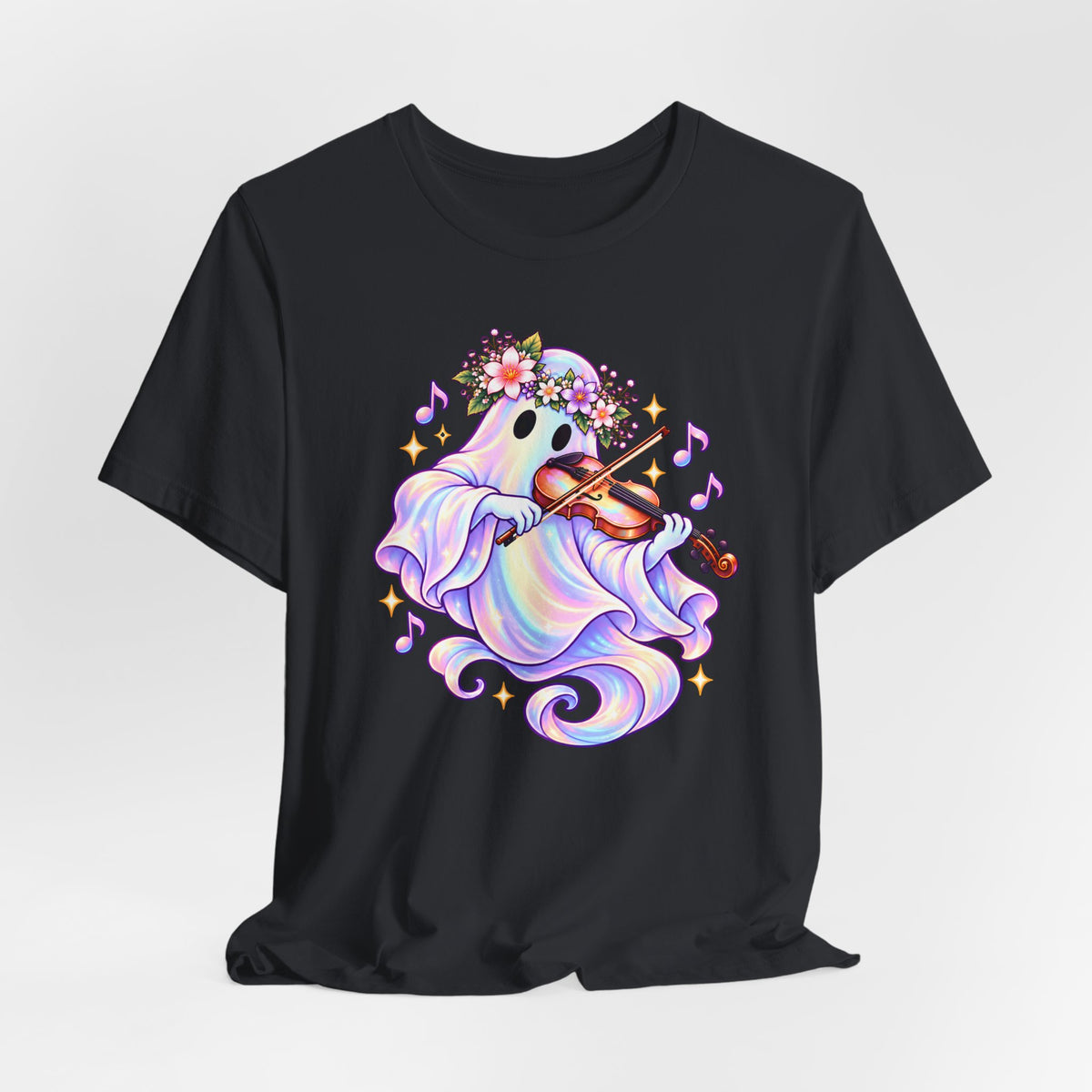 Ghost Violin T-Shirt, Cute Pastel Floral Music Lover Tee - 14528