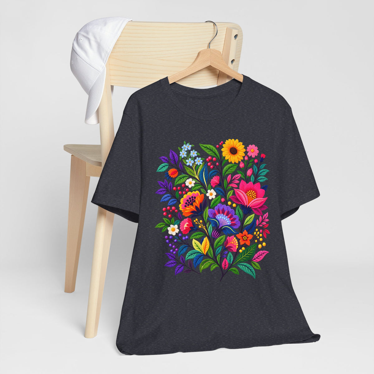 Bright Folk Art Floral T-Shirt, Colorful Flower Bouquet Tee - 14513