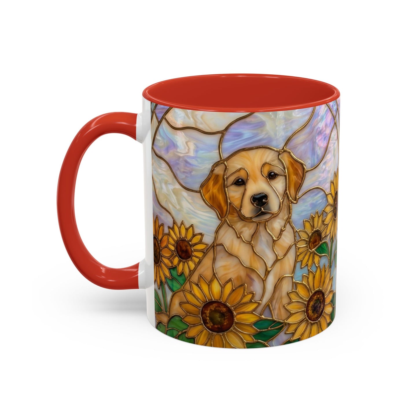Sunflower Golden Retriever P uppiesAccent Coffee Mug –  Stained Glass Design (11/15 oz) - 14527