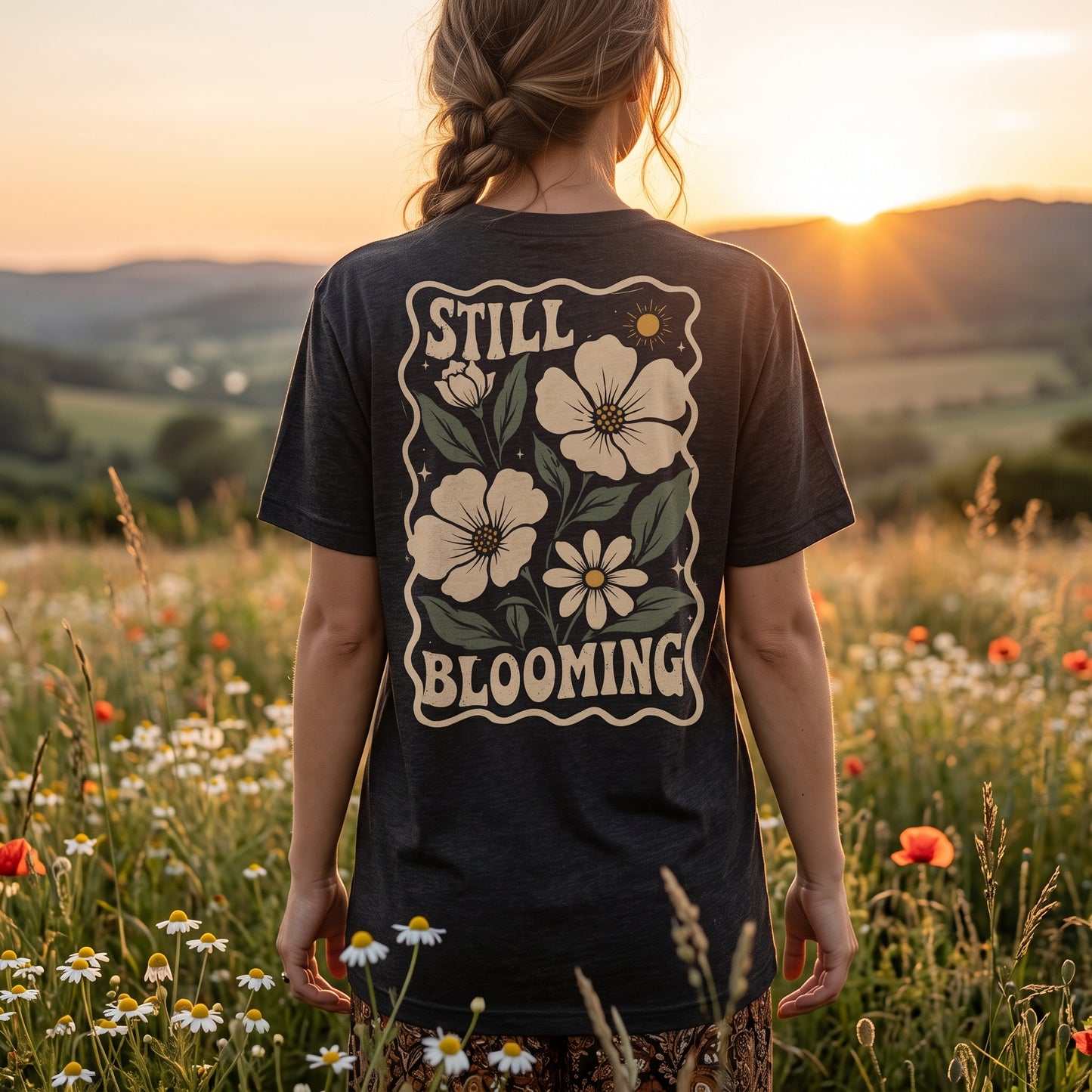 Still Blooming Floral T-Shirt, Retro Botanical Graphic Tee - 14956