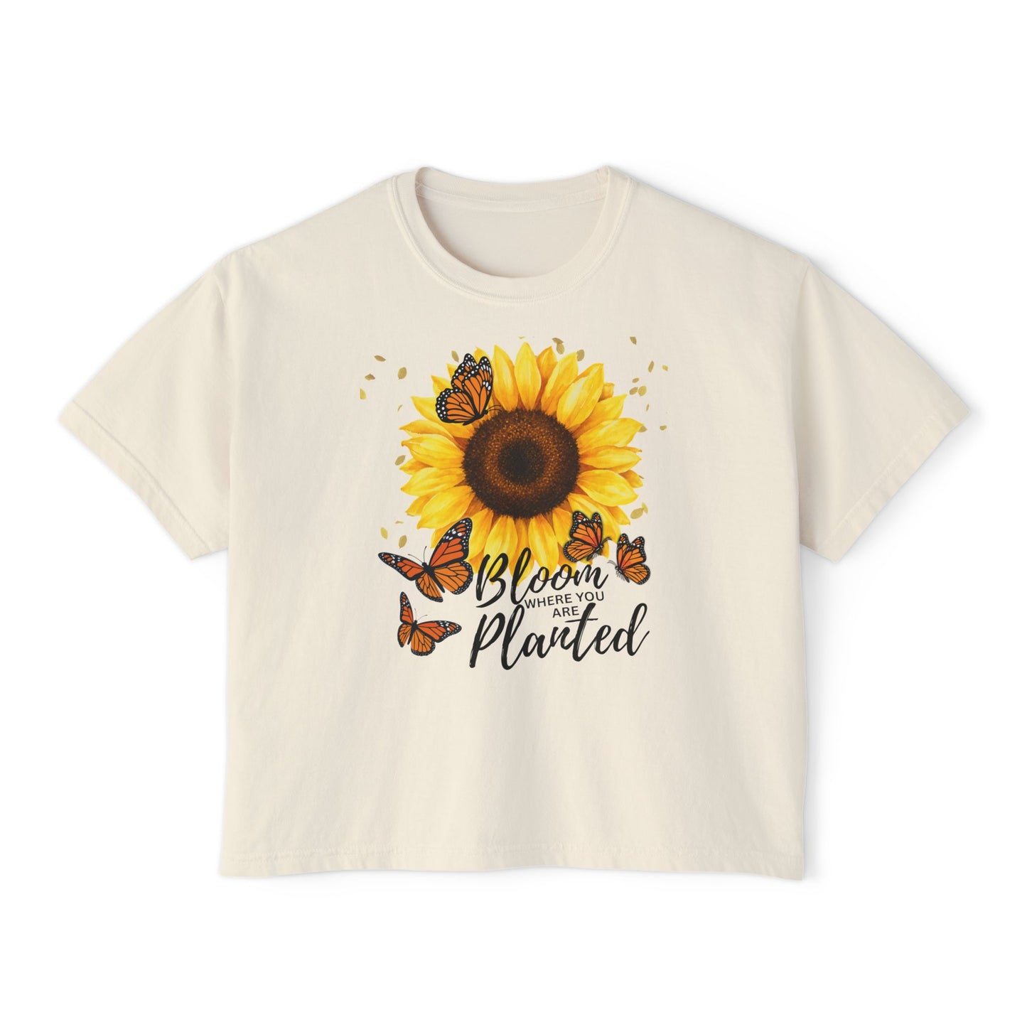 Bloom Where You’re Planted Sunflower T-Shirt, Floral Butterfly Graphic Tee - 14922