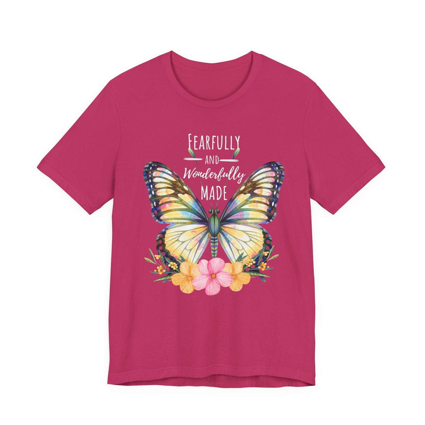 Fearfully and Wonderfully Made Butterfly T-Shirt, Inspirational Floral Faith Tee - 14955