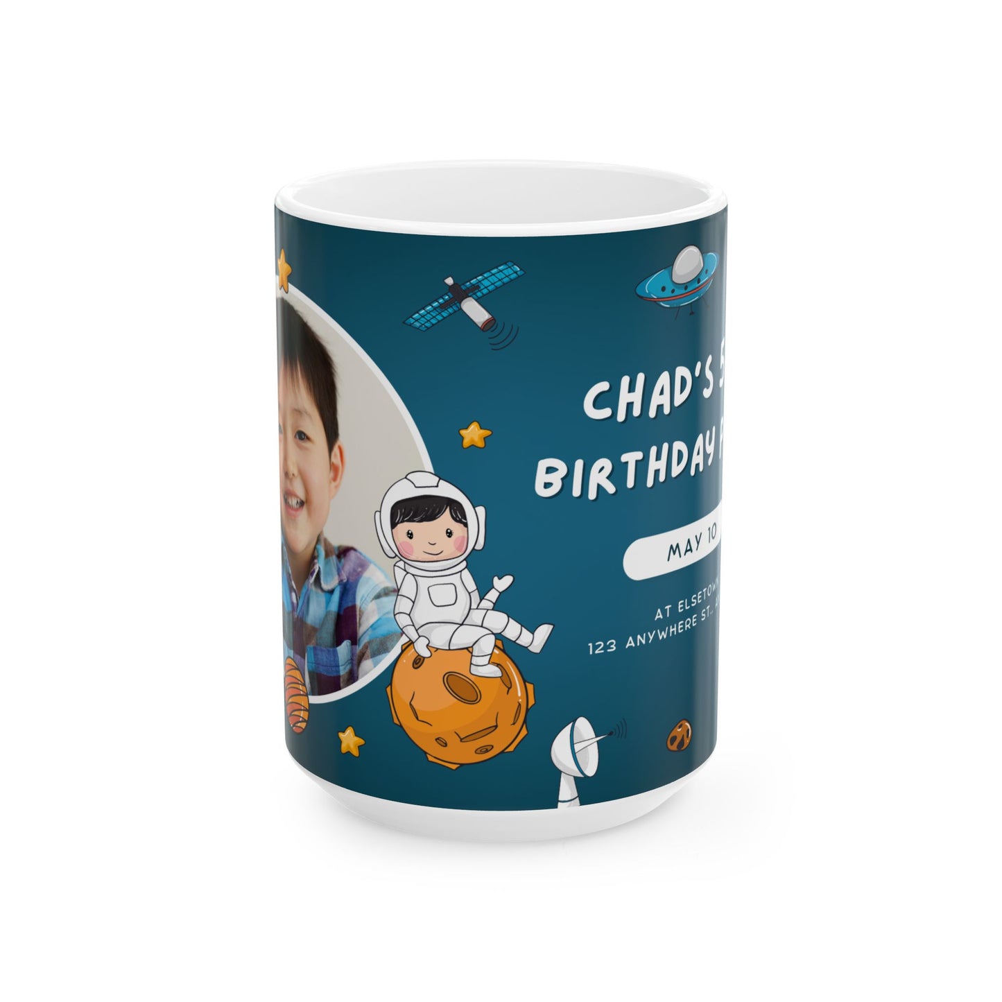 Personalized Space-Themed Ceramic Mug - Birthday Gift, Kids Space Party, Astronaut Design, Custom Coffee Cup, Birthday Celebration - 13978