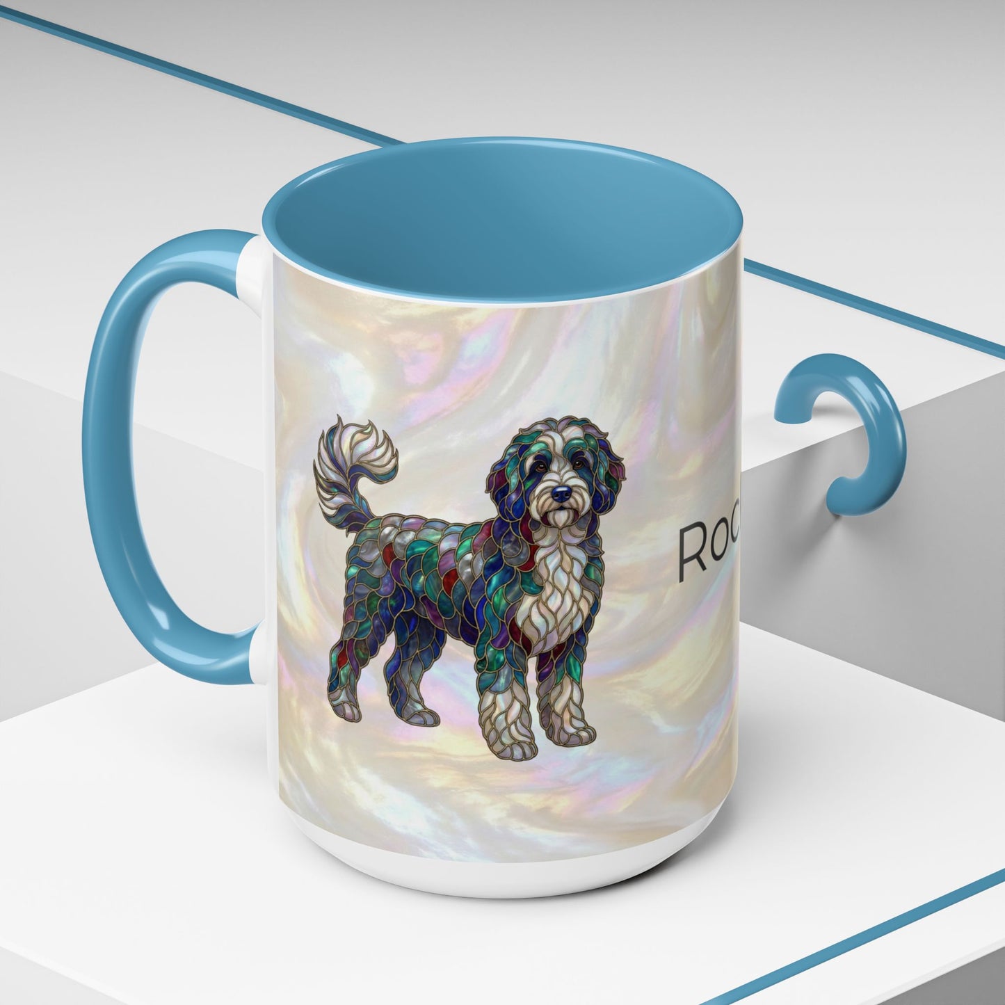 Portuguese Water Dog Accent Coffee Mug — Stained Glass Design (11/15oz) - 14655