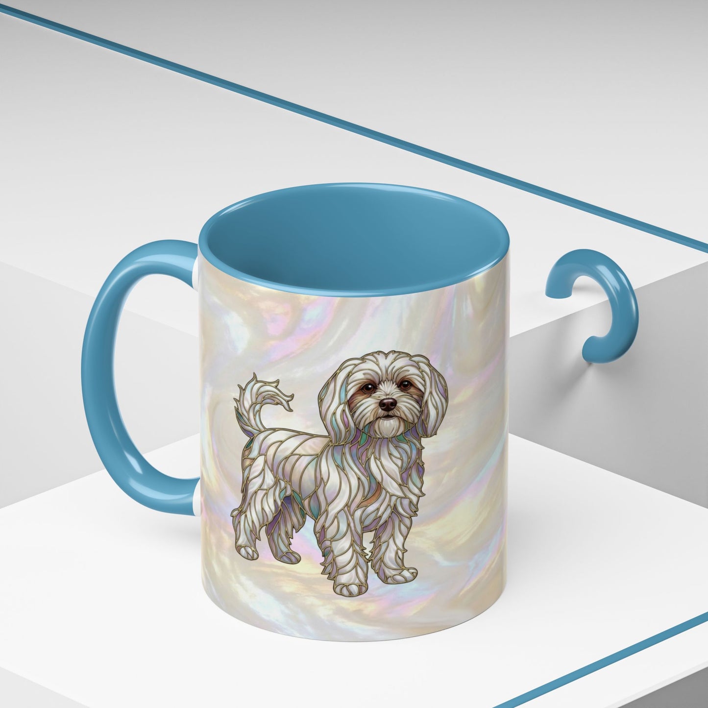 Maltese Dog Accent Coffee Mug – Stained Glass Design 11/15oz - 14642