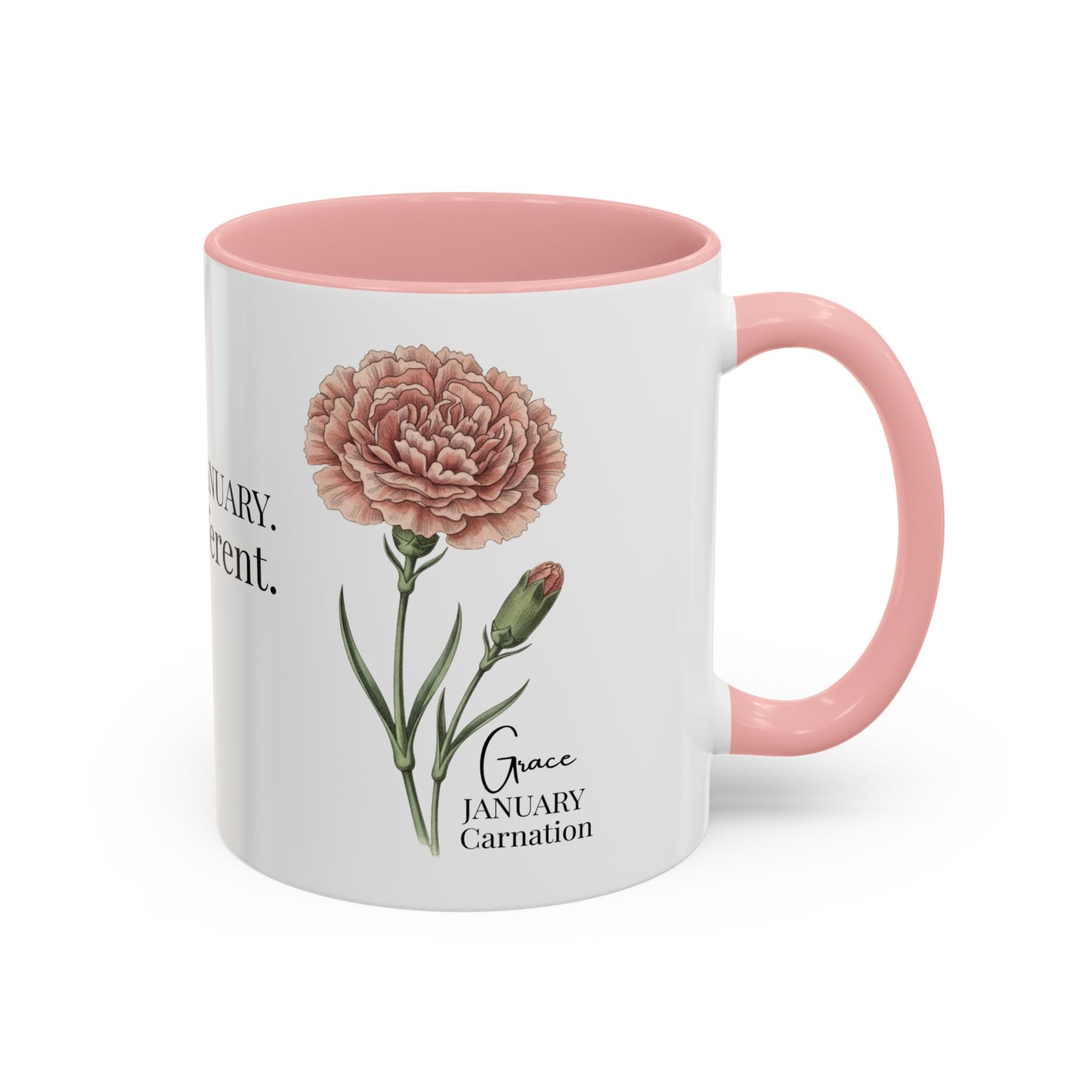 January Carnation Birth Flower Accent Coffee Mug – Customizable (11oz / 15oz) - 14671