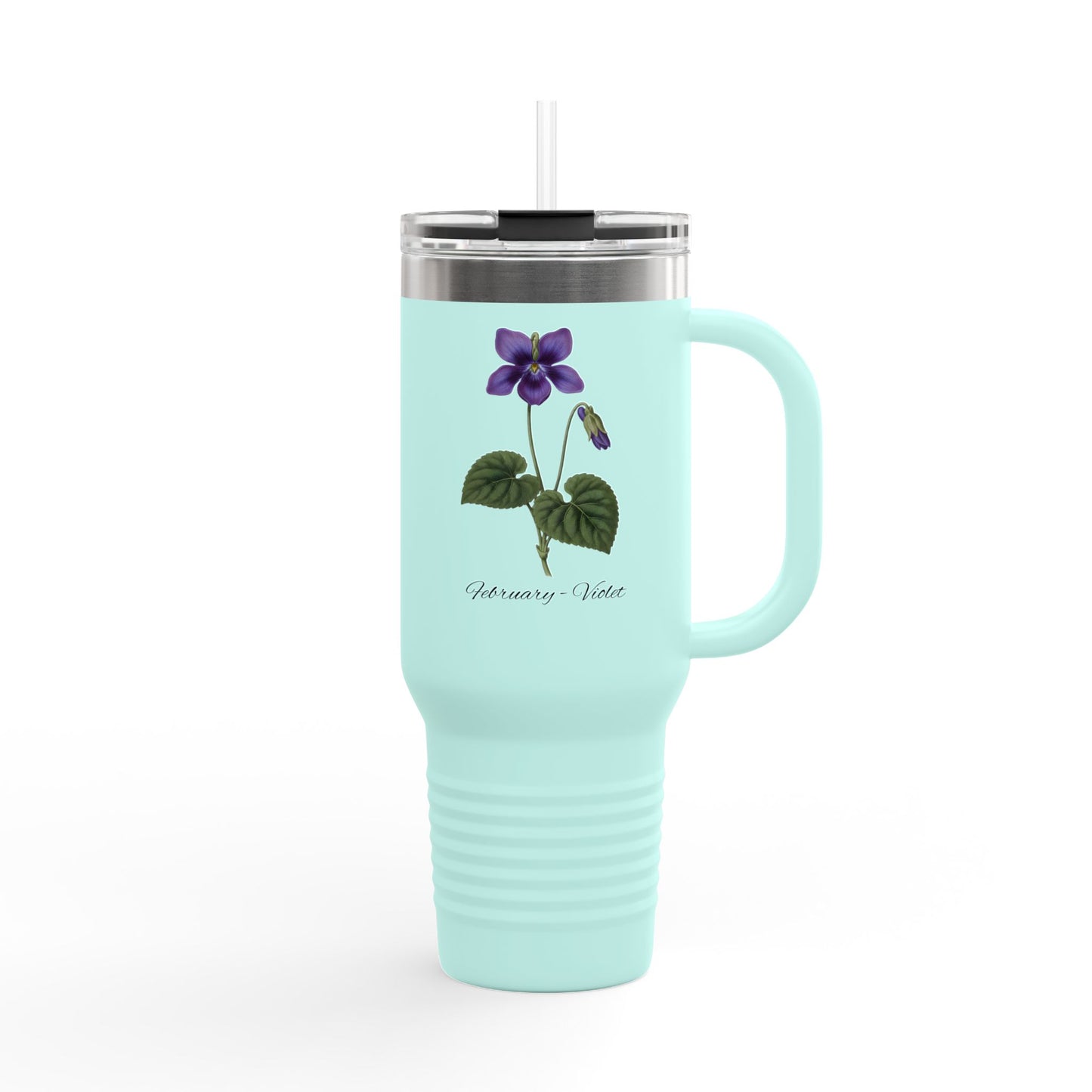 Violet (Single) Floral Tumbler – February Birth Flower Gift | 40oz Insulated Travel Mug, Customizable — 14698