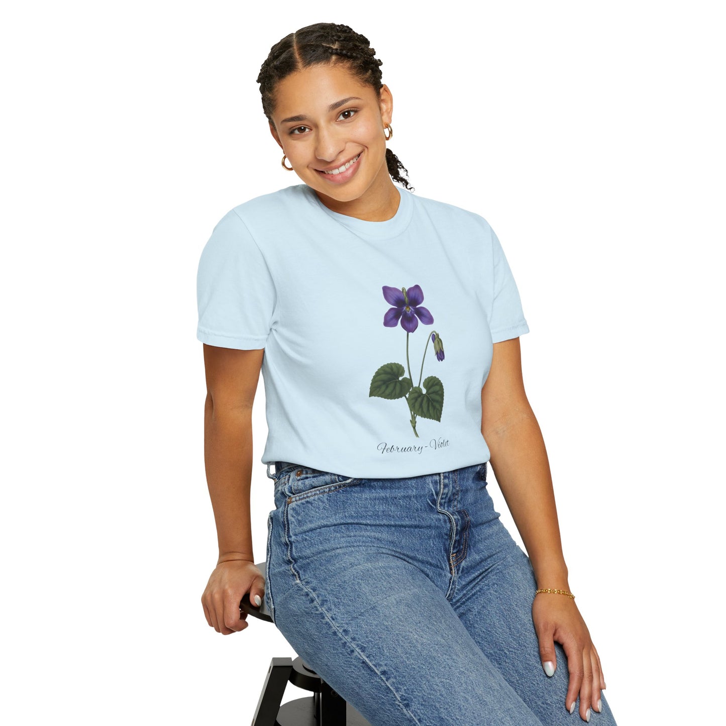 February Birth Flower Violet T-Shirt – Heavyweight Garment-Dyed Tee - 14700