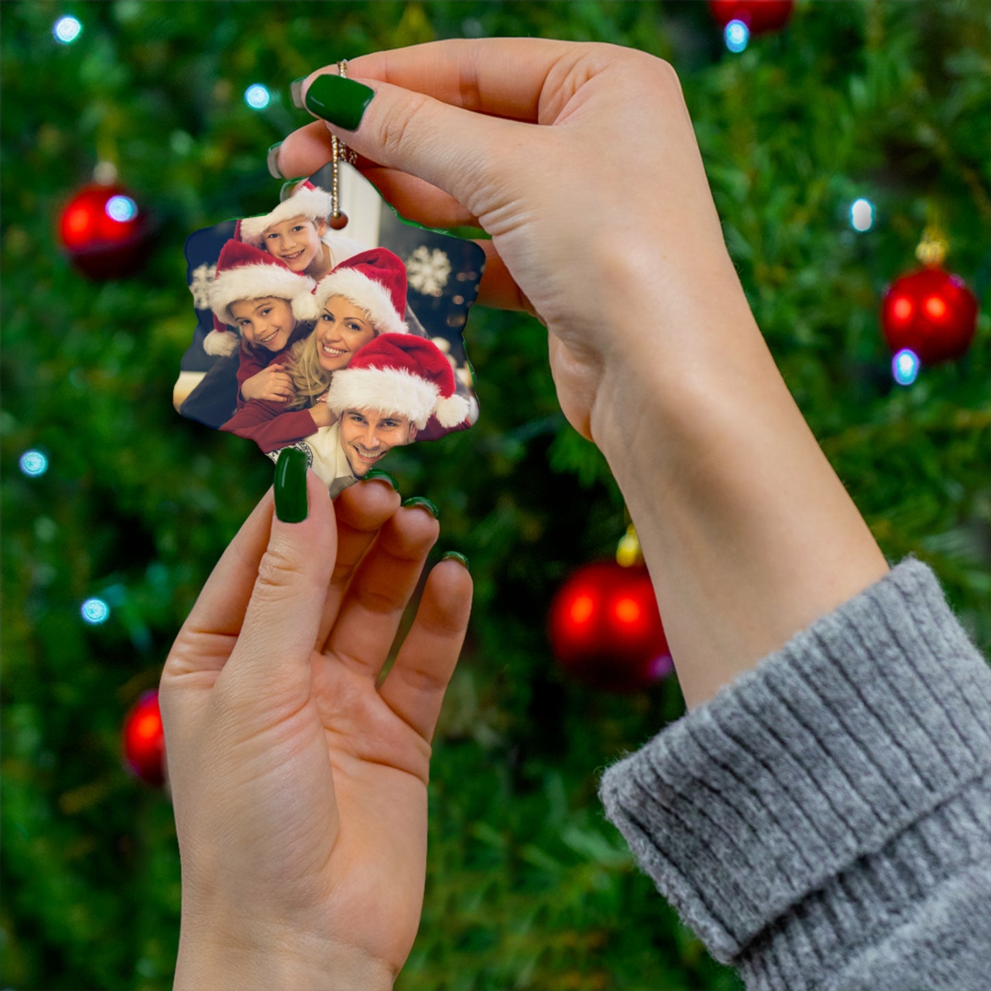 Christmas, Family Photo - Ceramic Ornament, 4 Shapes