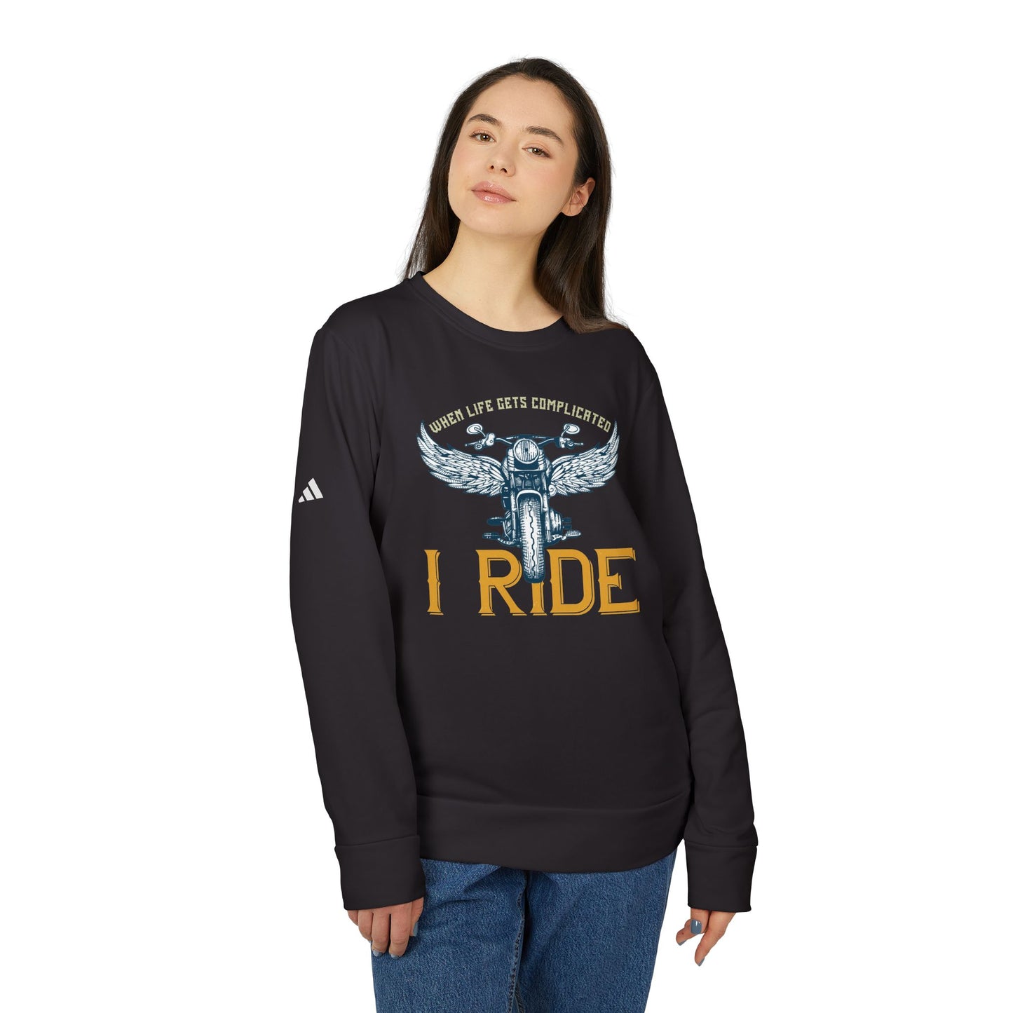 When Life Gets Complicated, I Ride - adidas Unisex Fleece Crewneck Sweatshirt - 14098