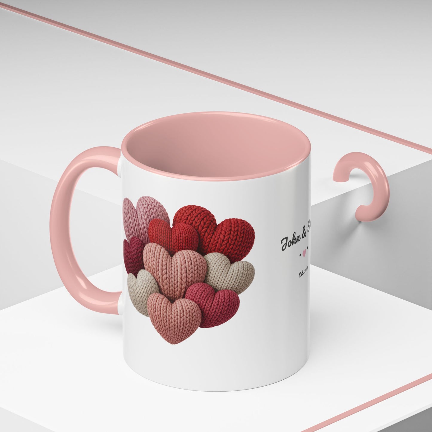 Valentine’s Hearts Personalized Mug — Custom Names & Established Date (11oz / 15oz) - 14745