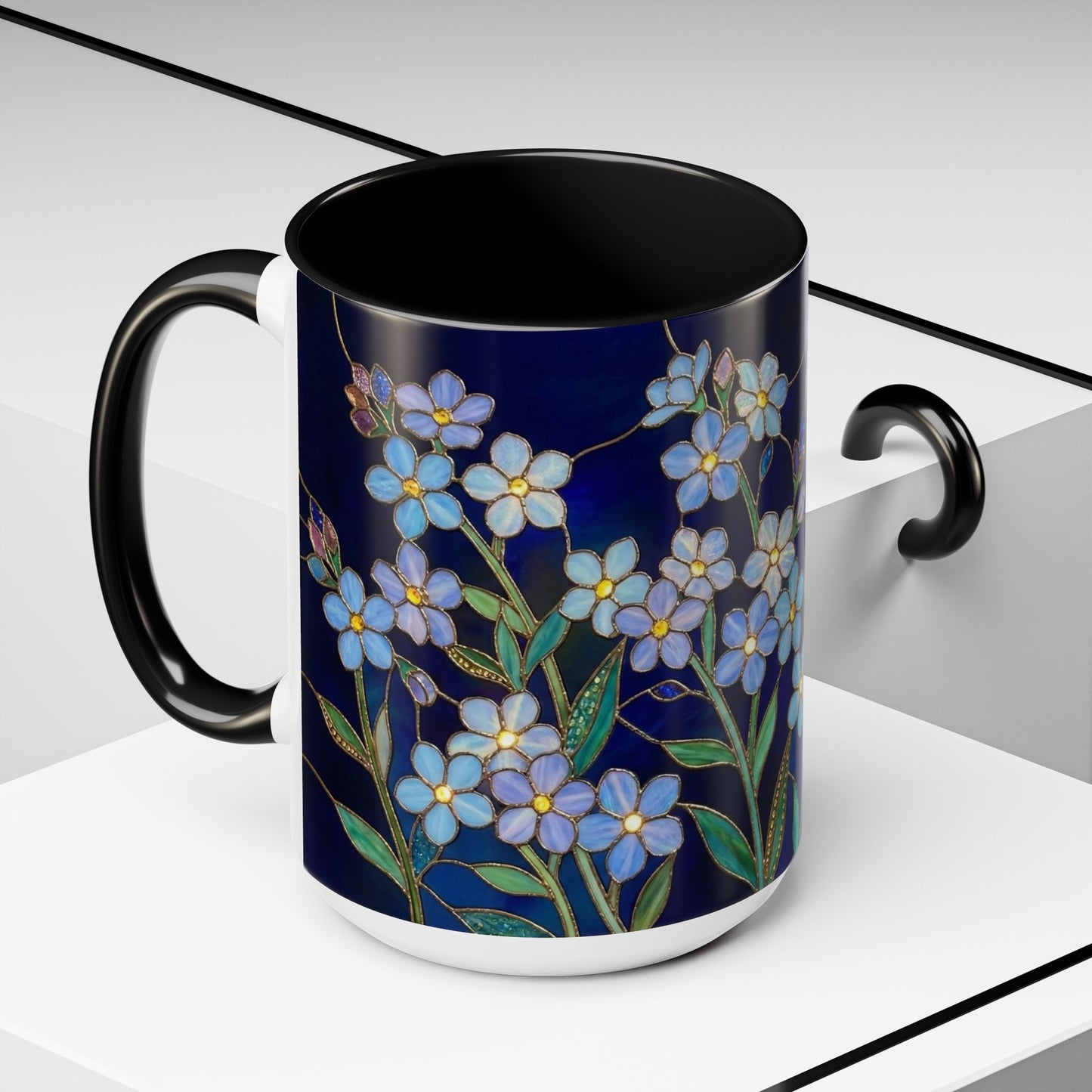Forget-Me-Not Accent Coffee Mug — Stained Glass Design (11/15 oz) - 14564