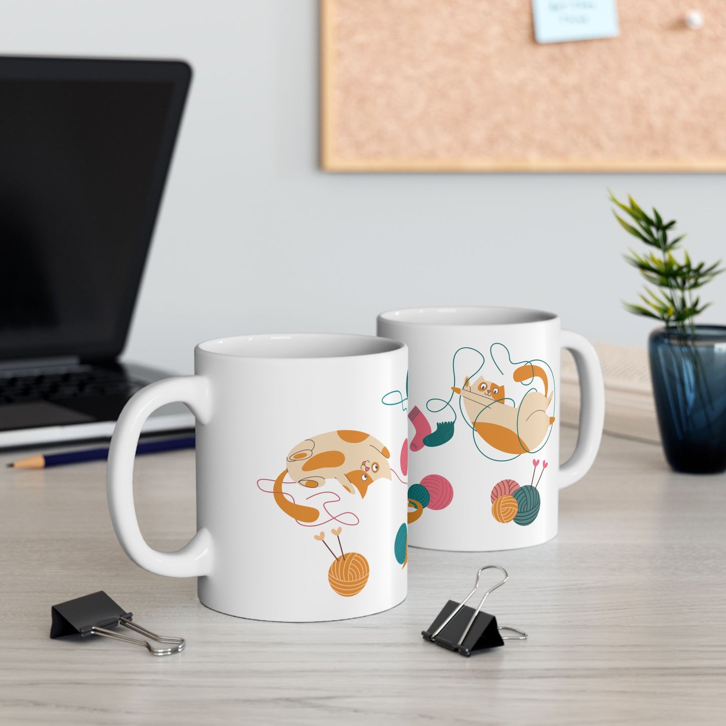 Cats Playing With Knitting Yarn - Ceramic Mug, (11oz, 15oz) - 11244