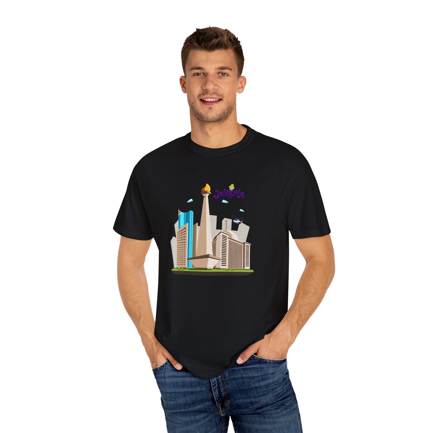 Jakarta Cityscape Unisex Garment-Dyed T-Shirt - Casual Travel Tee - 12129