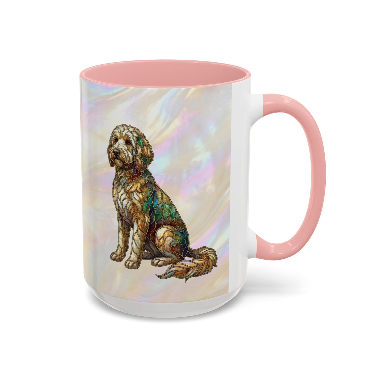 Personalized Dog (Goldendoodle) Coffee Mug - Accent Ceramic Mug with Name and Stained Glass Design - 14530