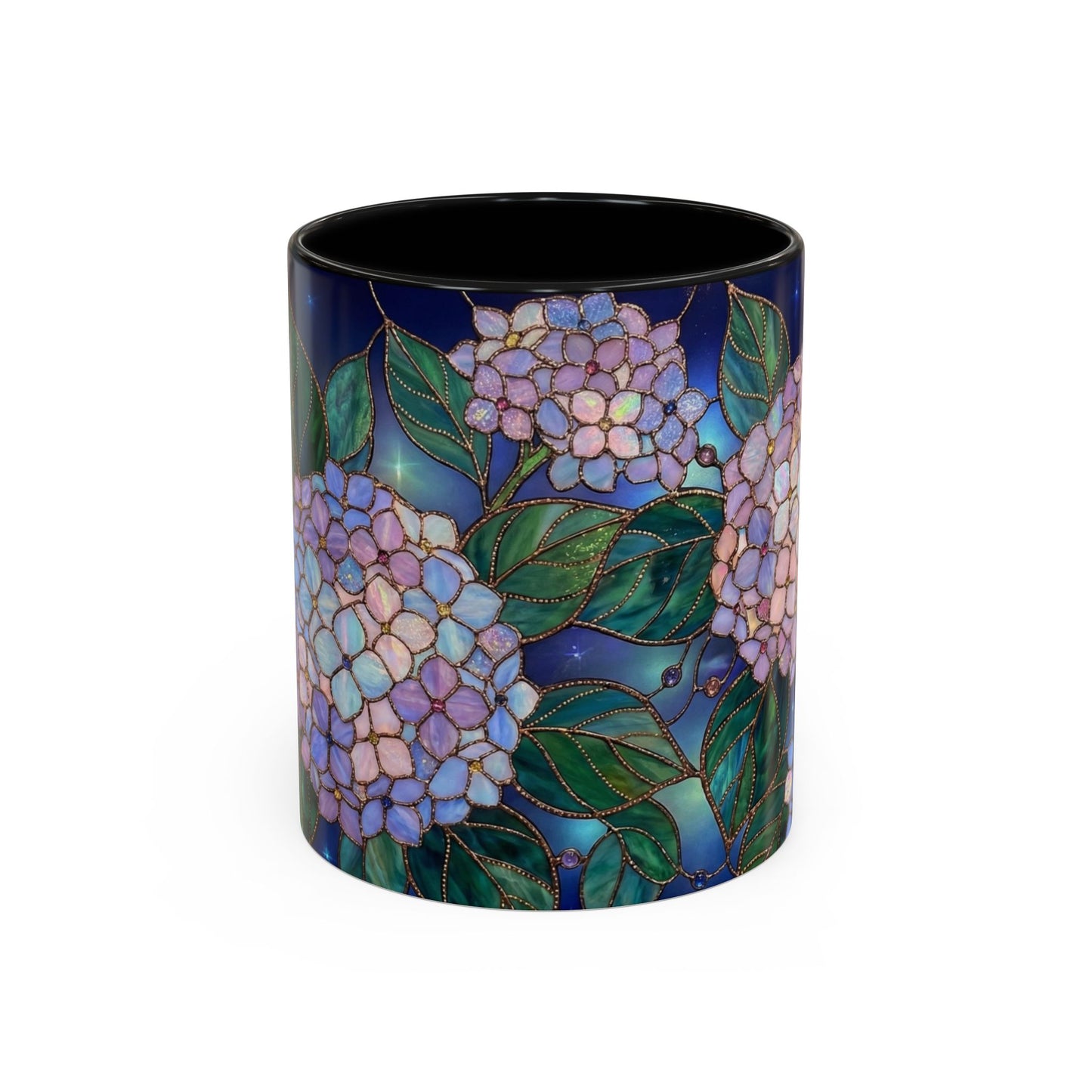 Hydrangea Floral Accent Coffee Mug — Stained Glass Design (11/15 oz) - 14571