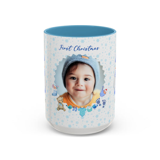 First Christmas, Baby boy, Customizable - Accent Coffee Mug (11, 15oz) - 10002