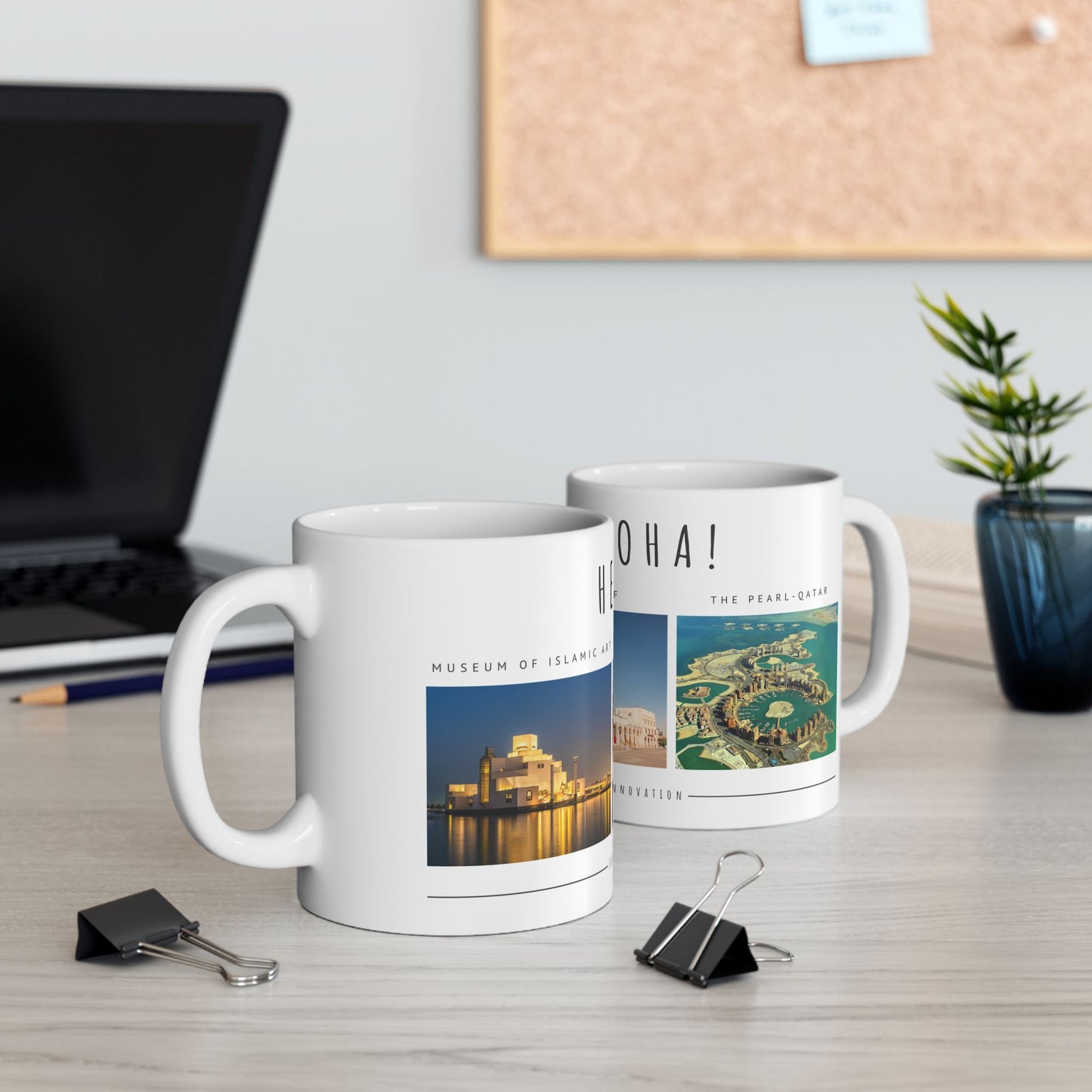 Hello Doha! Ceramic Travel Mug - 11oz & 15oz | Souq Waqif Art Design - 12108