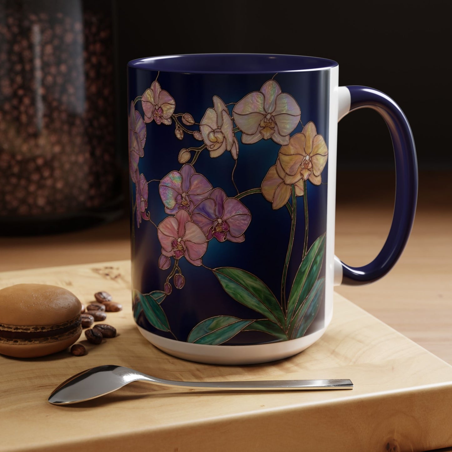 Orchid Bloom Accent Mug — Stained Glass Design (11/15oz) - 14579