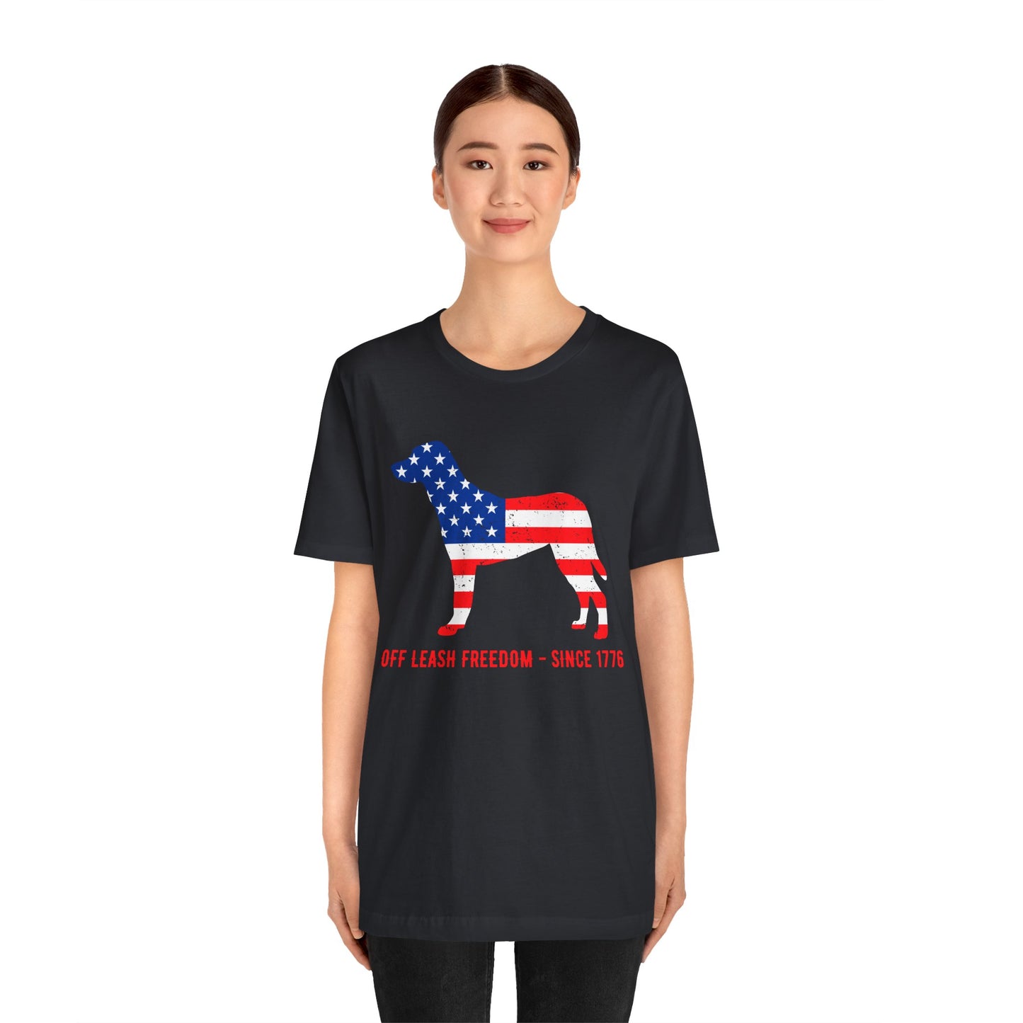 Patriotic Dog Lover Tee | Off Leash Freedom T-shirt, Dog Graphic Shirt, Fourth of July Gift, Casual Wear, Pet Lover Apparel - 13790