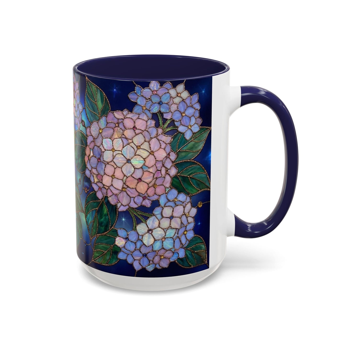 Hydrangea Floral Accent Coffee Mug — Stained Glass Design (11/15 oz) - 14571