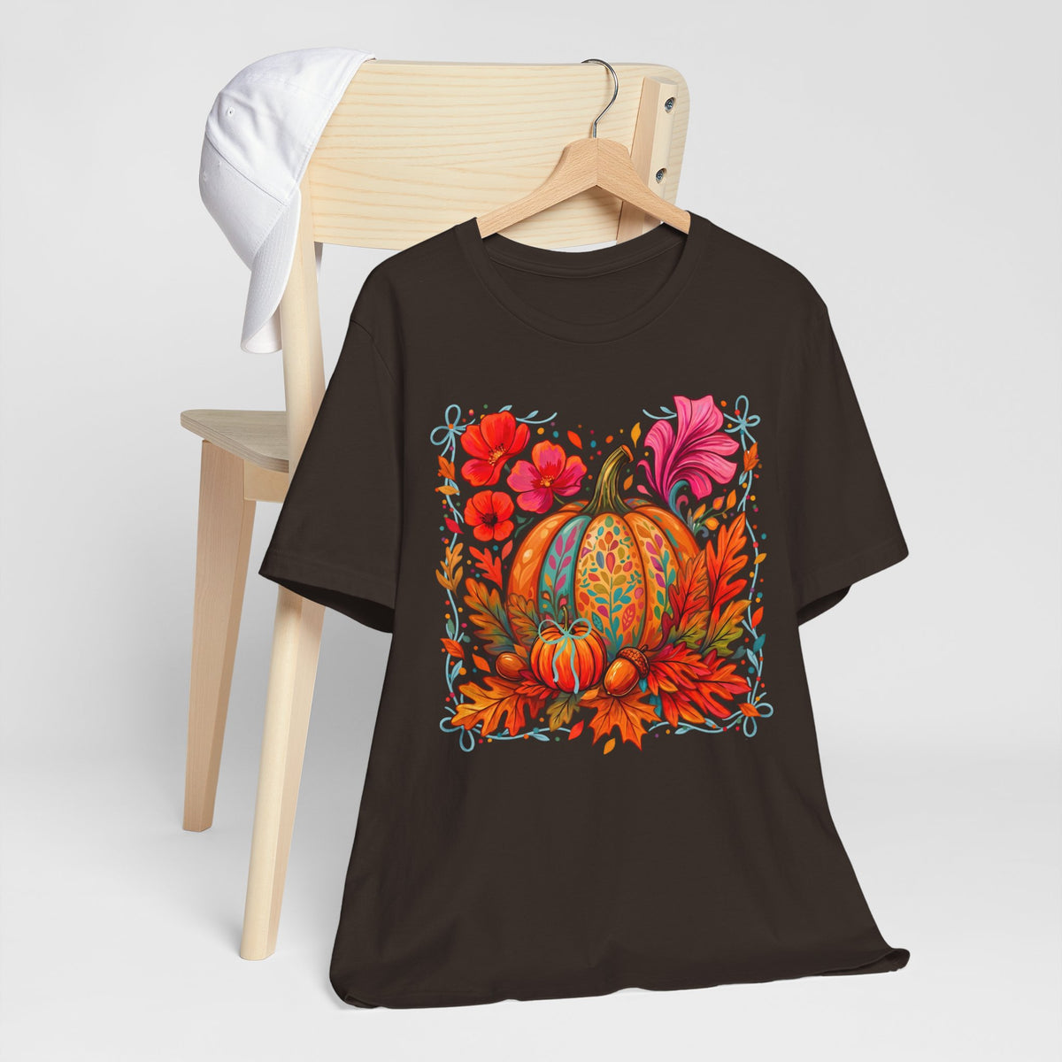Autumn Floral Pumpkin T-Shirt, Fall Harvest Graphic Tee - 14930