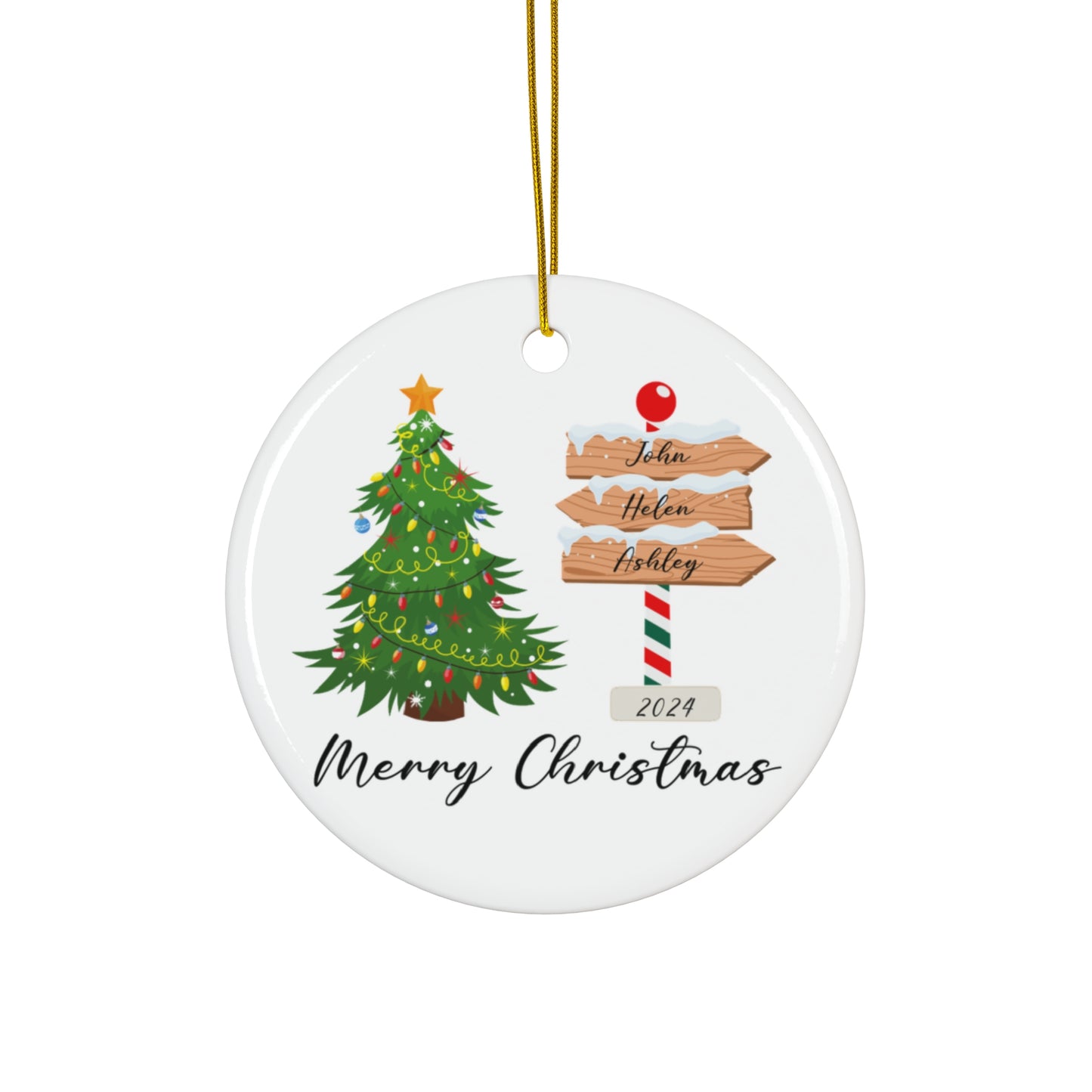 Snow Sign With Names, Customizable - Ceramic Ornament, 4 Shapes - 10118