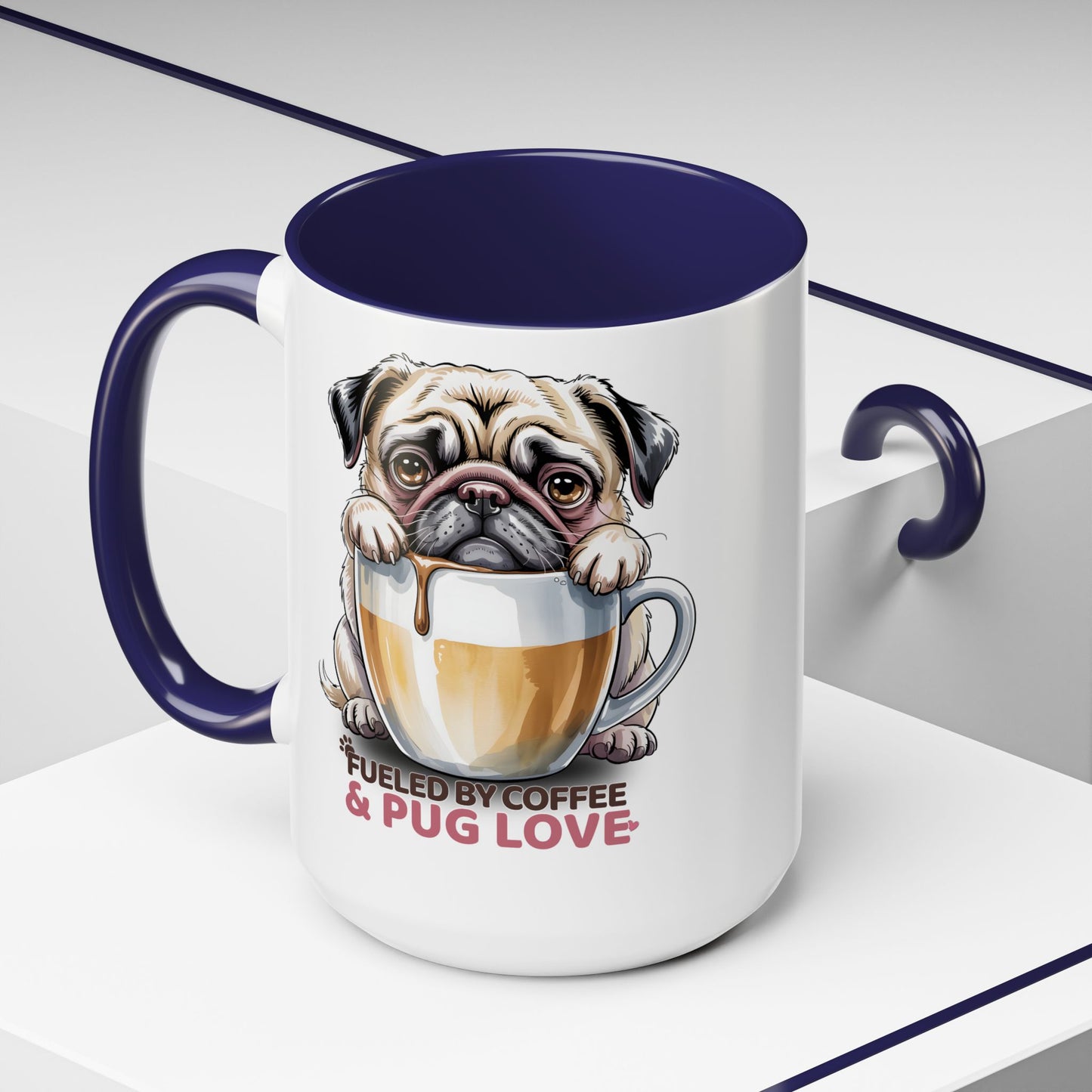 Pug Coffee Mug – Fueled by Coffee & Pug Love | Cute Dog Mom Gift, Accent Ceramic Mug - 14815