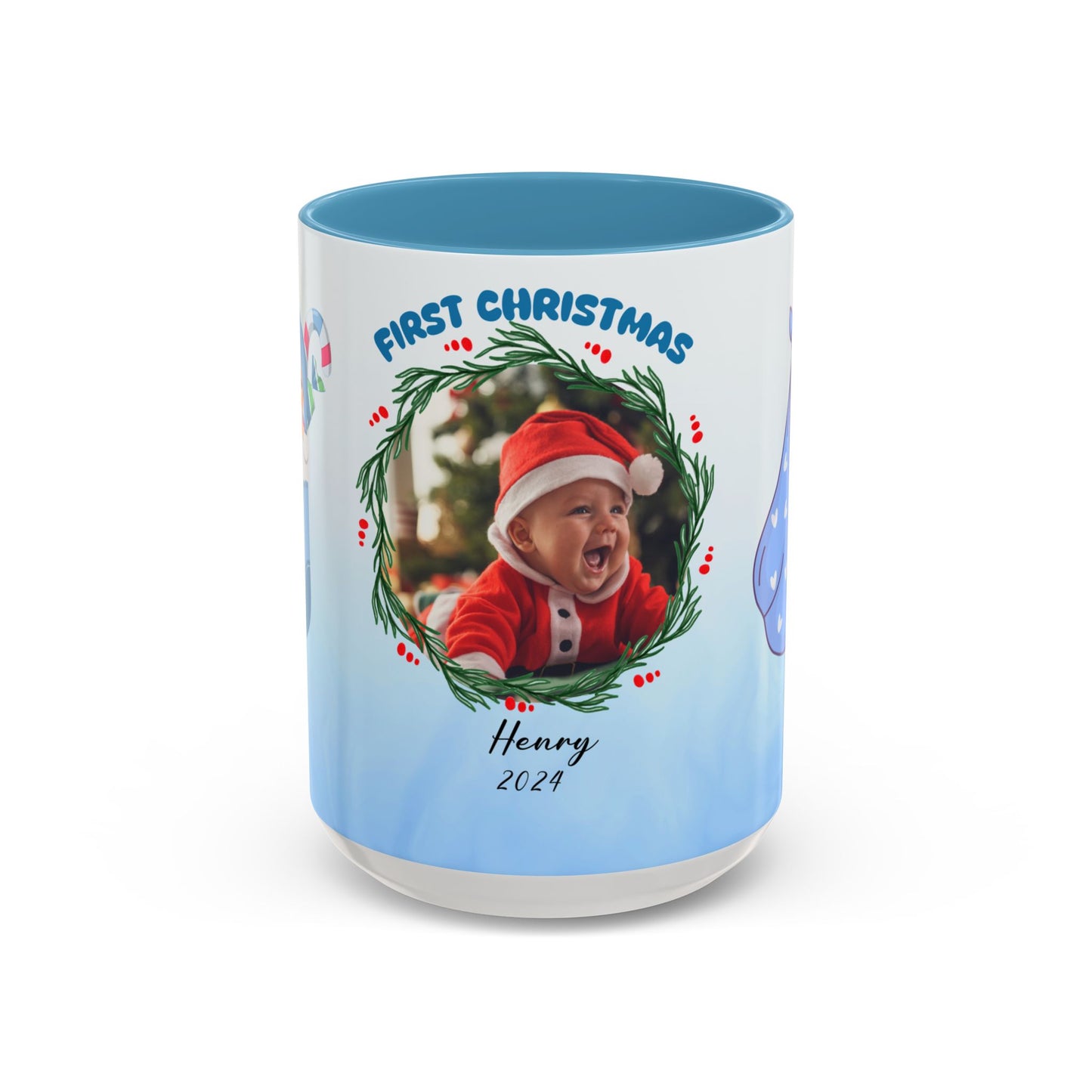 First Christmas, Baby Boy, Customizable - Accent Coffee Mug (11, 15oz) - 10073