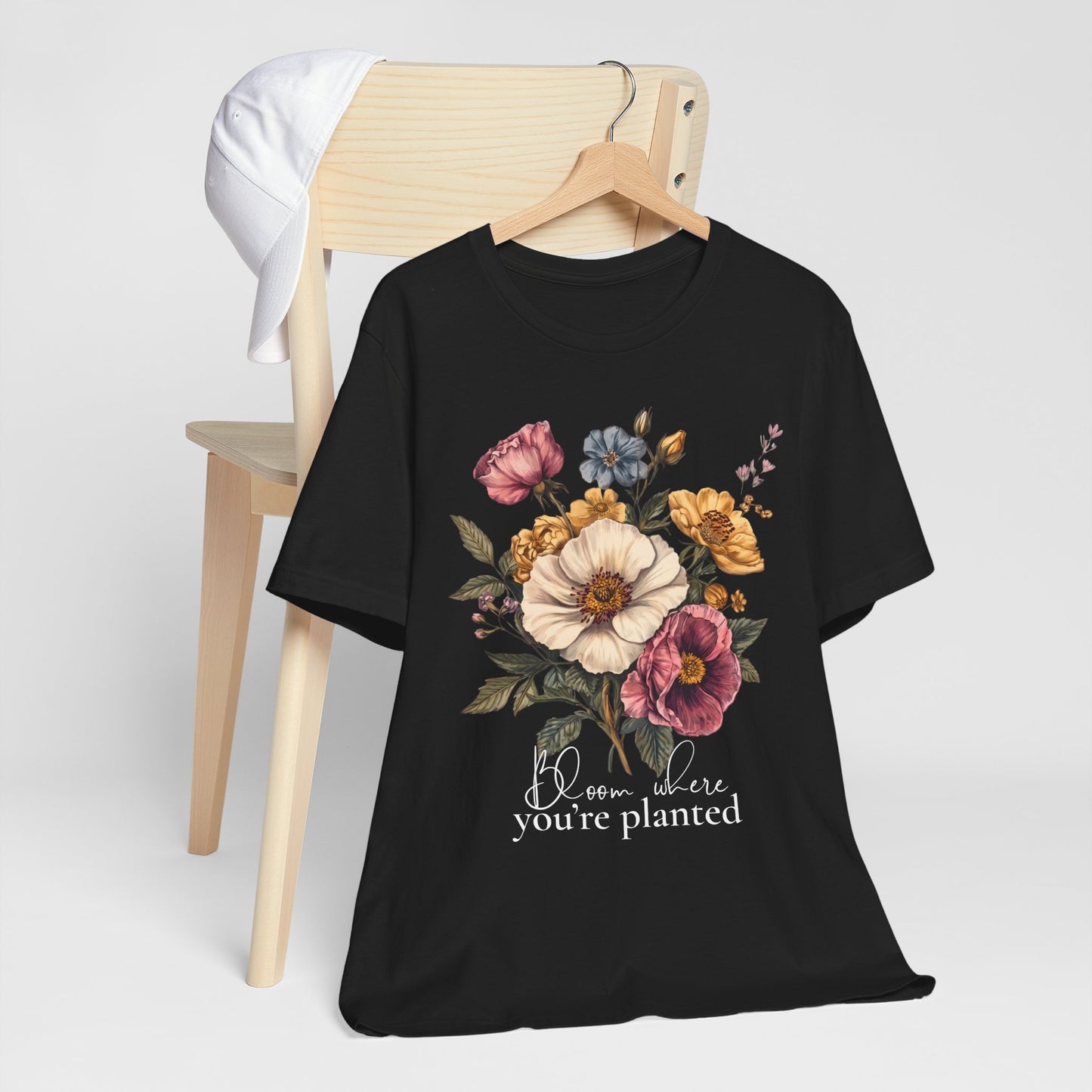 Bloom Where You’re Planted Floral T-Shirt, Vintage Botanical Graphic Tee -  14933