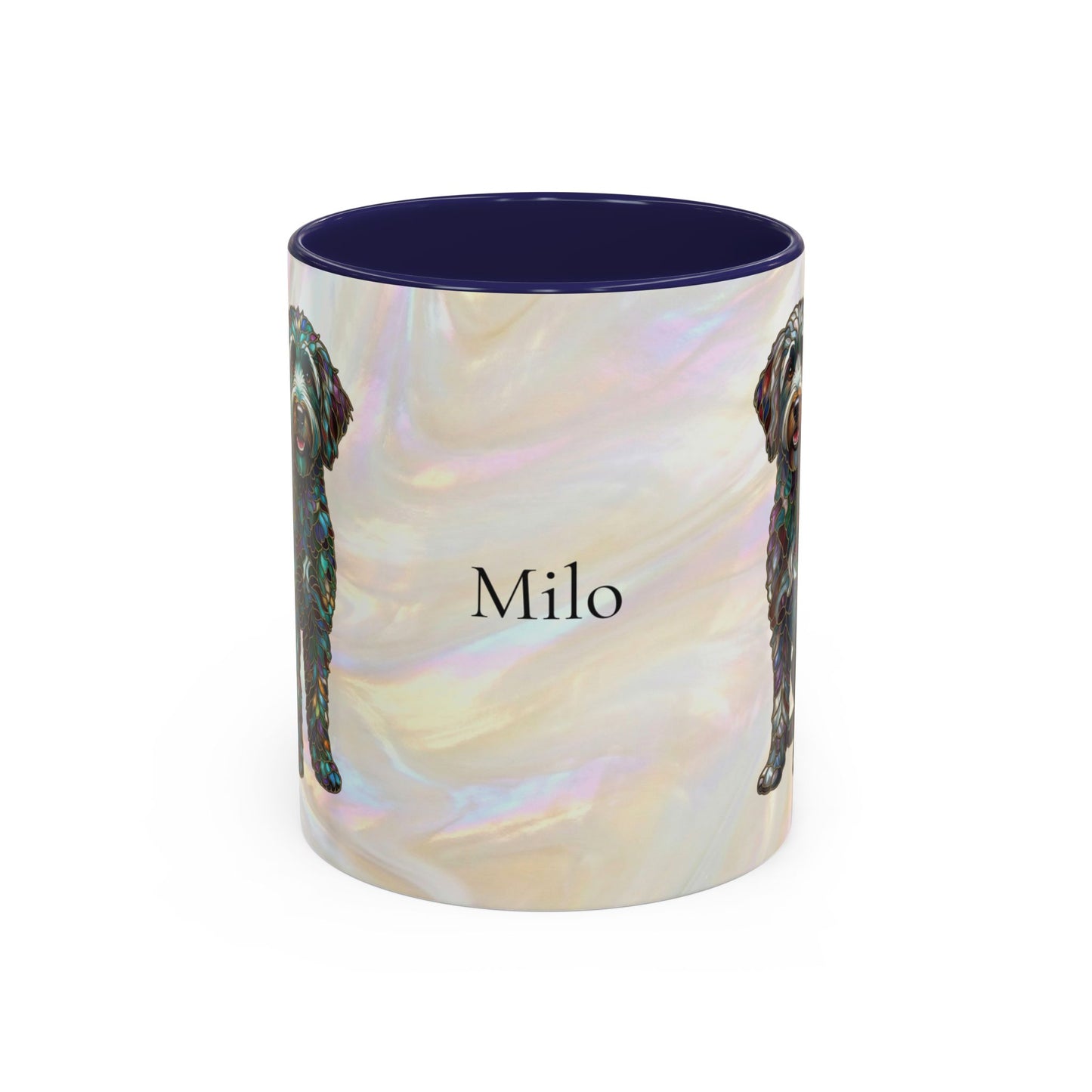 Personalized Labradoodle Dog Mug — Custom Name Accent Coffee Mug (11/15 oz) with Stained Glass Art - 14526
