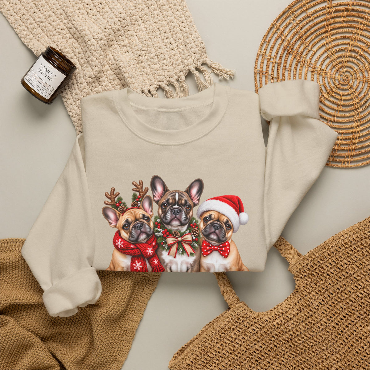 Christmas French Bulldog Sweatshirt, Cute Festive Frenchie Crewneck - 14556