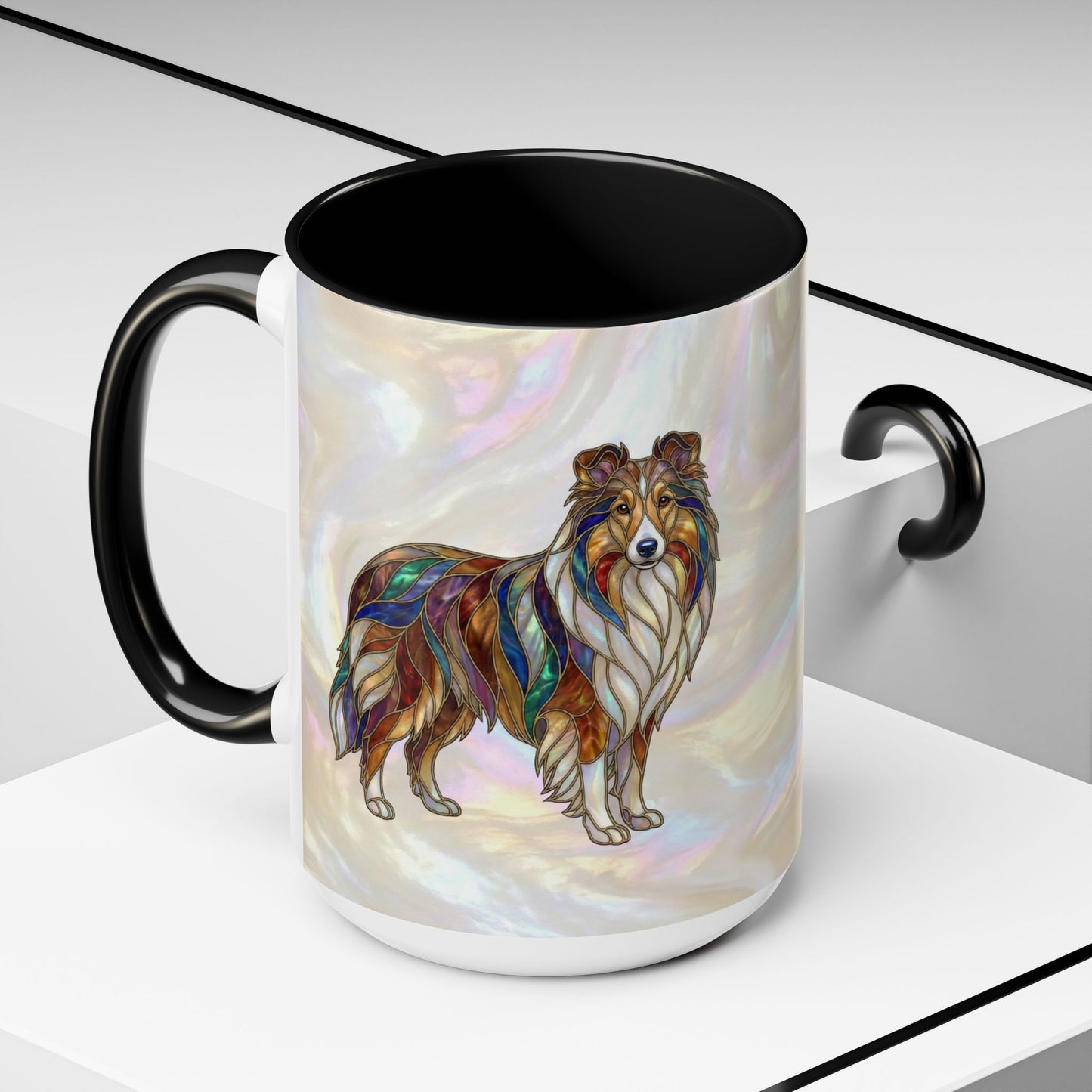 Sheltie Accent Coffee Mug – Stained Glass Design 11/15oz - 14645