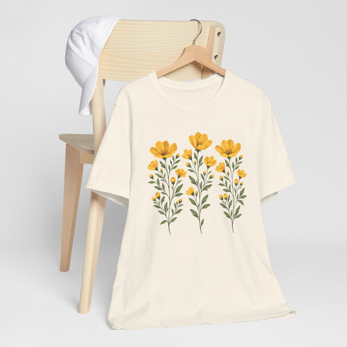 Golden Yellow Wildflower T-Shirt, Vintage Botanical Floral Tee - 14544