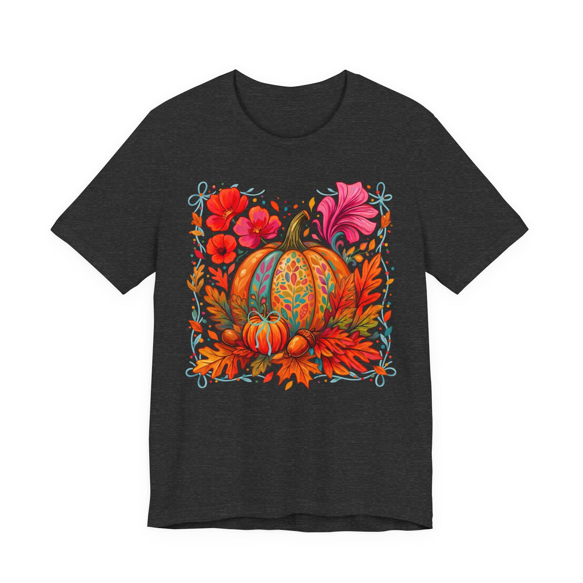 Autumn Floral Pumpkin T-Shirt, Fall Harvest Graphic Tee - 14930