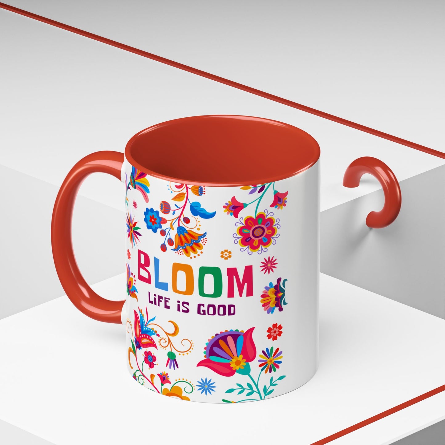 Colorful Floral Accent Coffee Mug - Bloom Life is Good - 14082