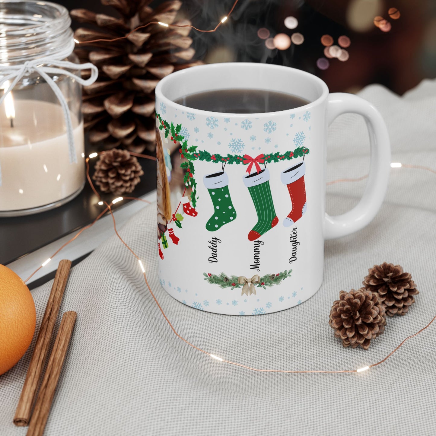 Christmas, Family Photo, Customizable - Ceramic Mug, (11oz, 15oz)